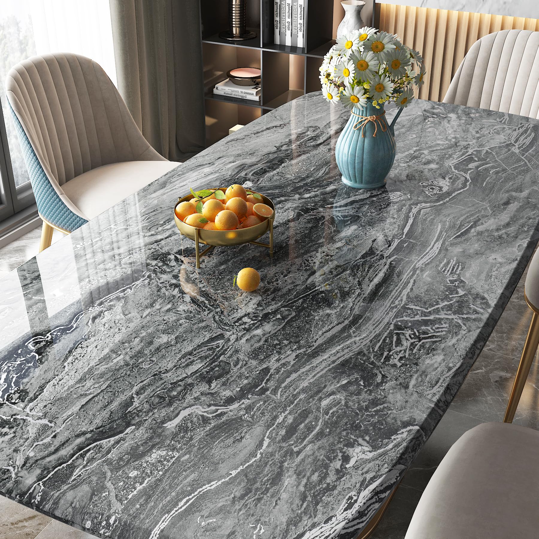ReWallpaper 60CMx5M Carta da Parati Marmo Grigio Argento Lucido Pellicola Autoadesiva Mobili Cucina Bagno Rivestimento Tavolo Adesivo Marmo Grigio Carta Da Parati Moderna Camera Letto