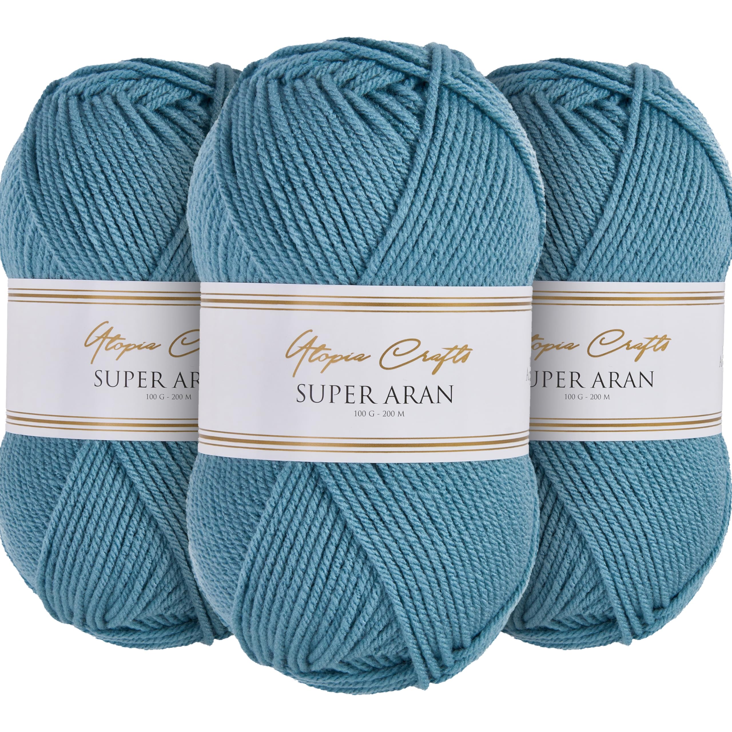 Utopia Crafts Super Aran Knitting and Crochet Yarn 3X 100g (Ocean Breeze)