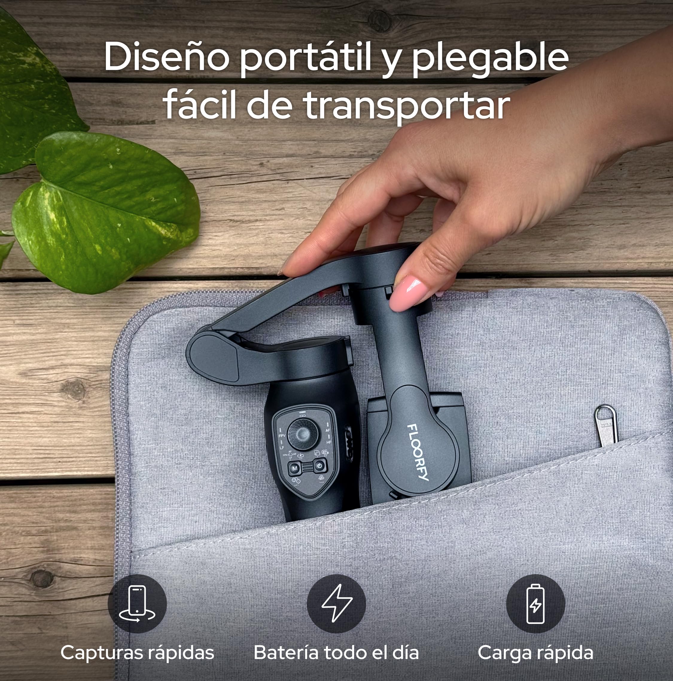 GYRO Floorfy. Estabilizador Inteligente de Tres Ejes para teléfonos, Brazo Extensible Integrado, para Android y iPhone. CREA Tours virtuales con la App de Floorfy