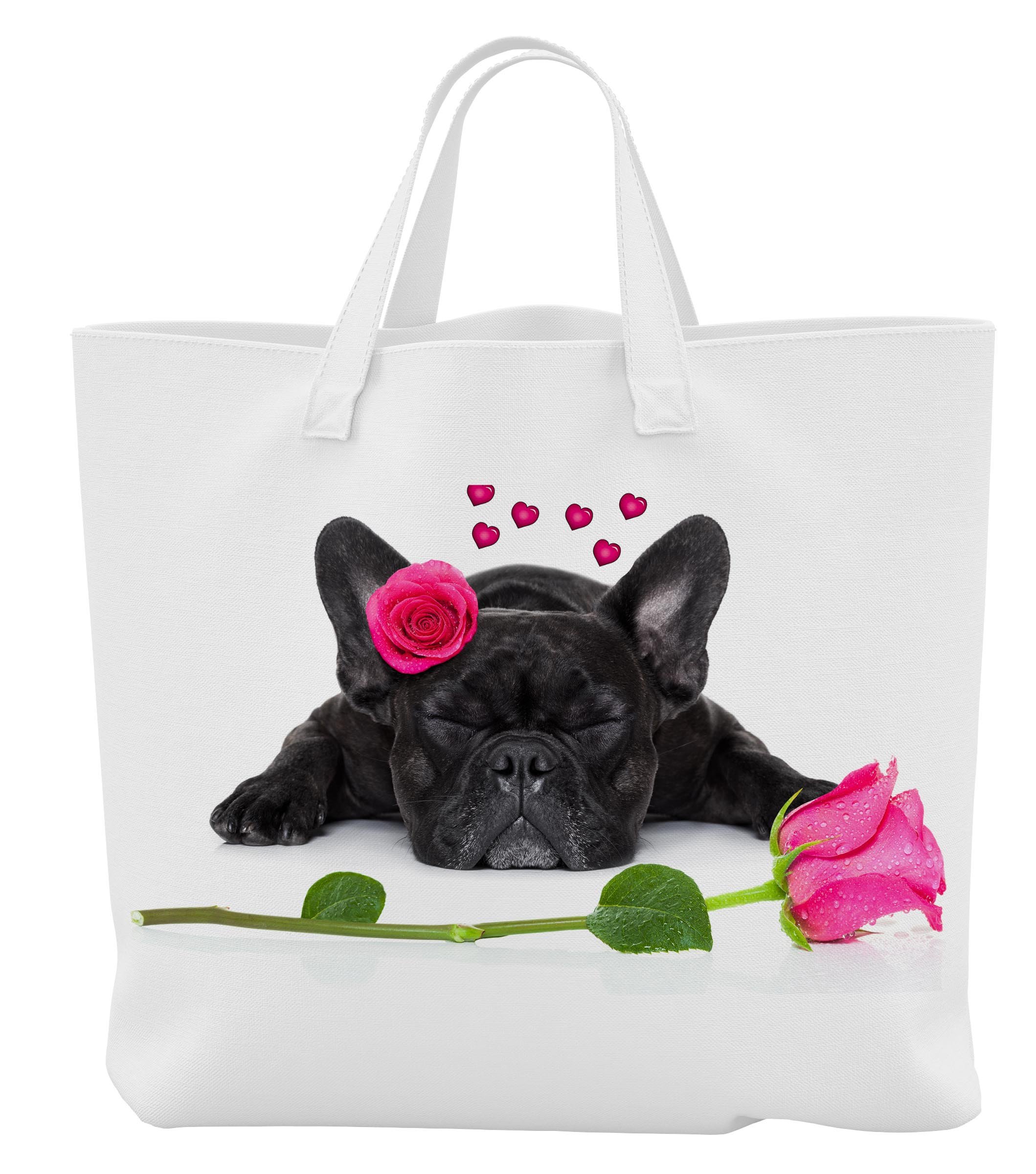 Super Lemon Jute-Einkaufstasche Mit Französischer Bulldogge – Motiv „Rose Im Mund“, Langlebig & Umweltfreundlich