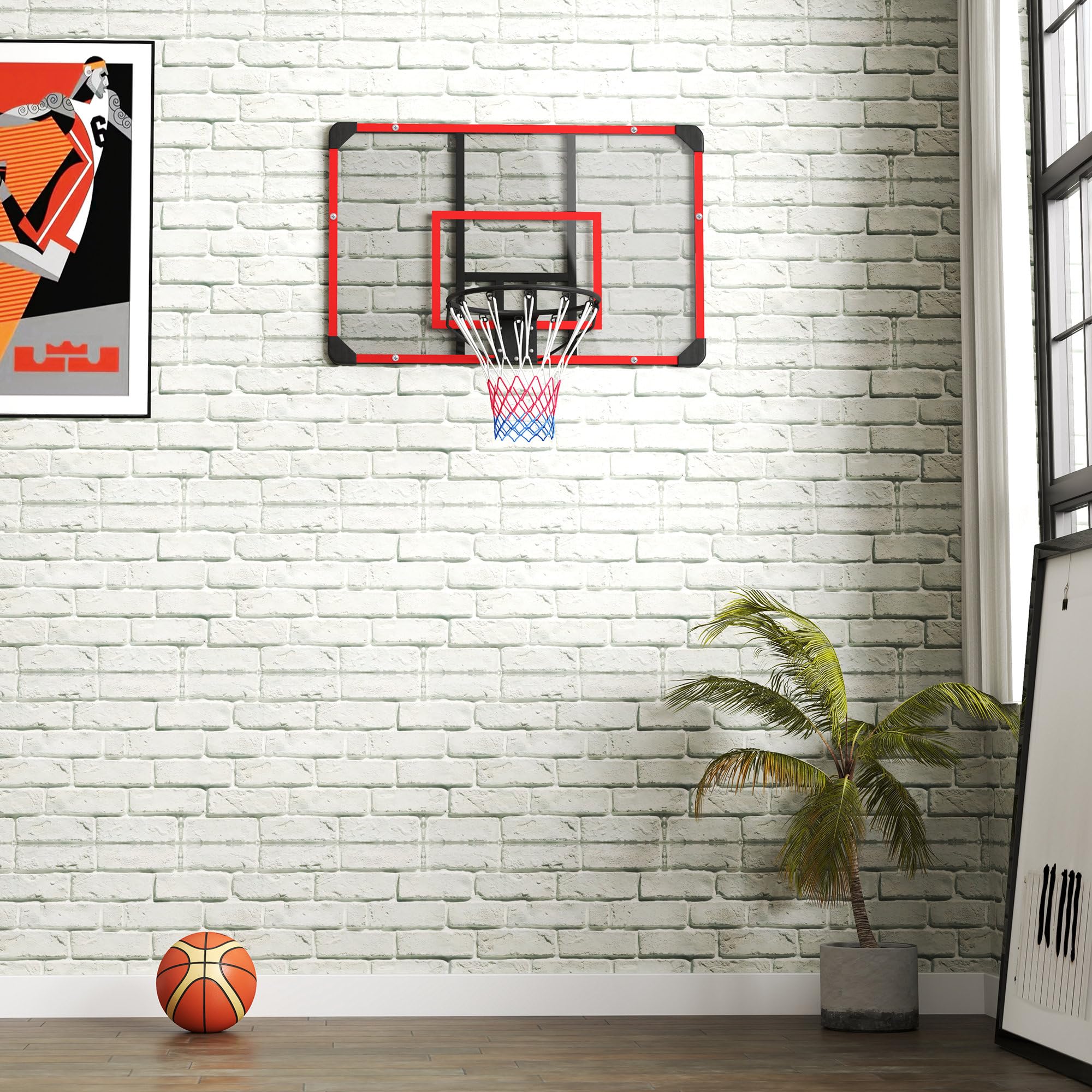 SPORTNOW Canasta de Baloncesto para Exterior e Interior, Canasta de Baloncesto con Canasta de Acero y Red, Montaje en Pared, minicanasta de Baloncesto para niños y Adultos, 113 x 61 x 73 cm