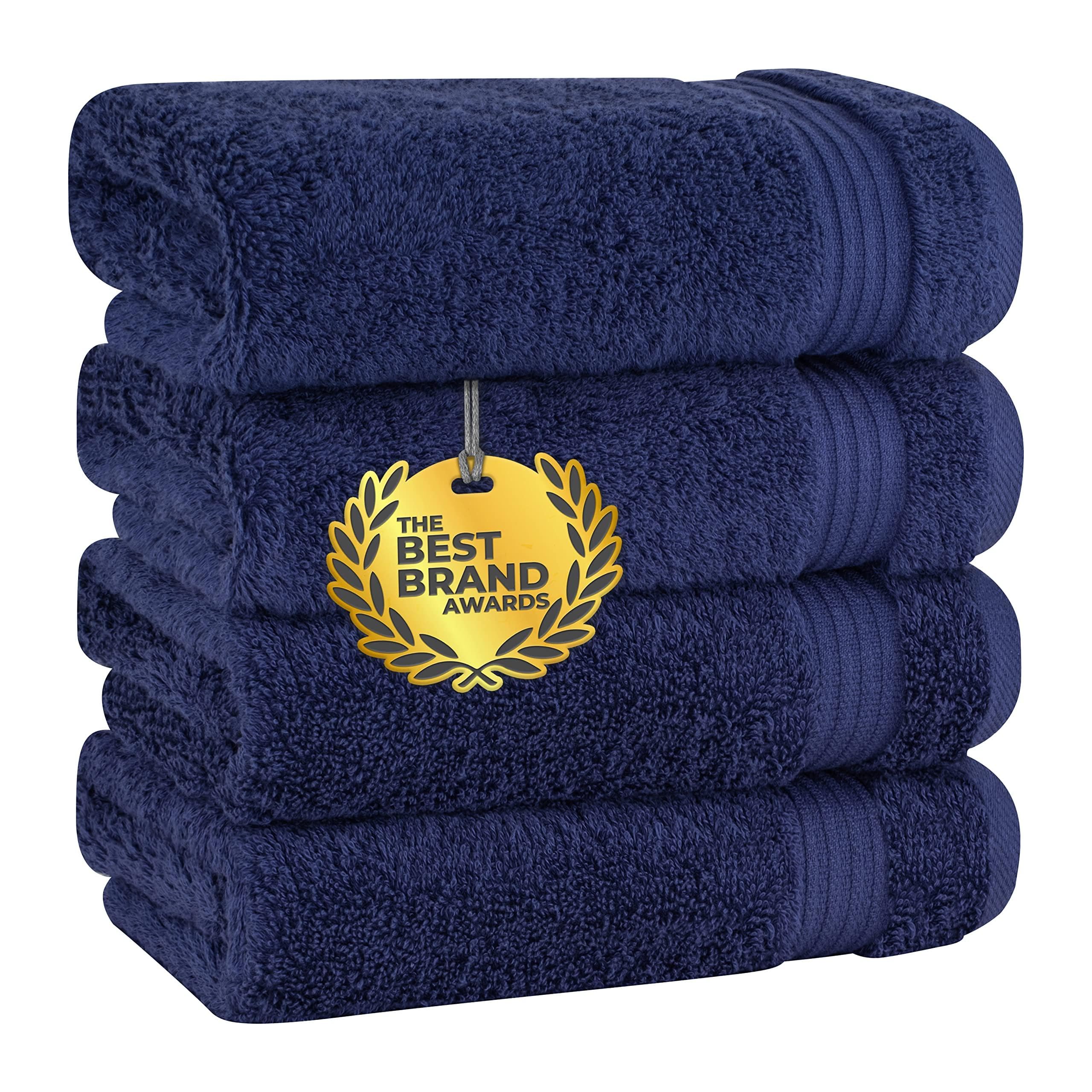 Cotton Paradise Hand Towels for Bathroom, 100% Cotton Turkish 4 Piece Hand Towel Set, Soft Absorbent Face Towels, Navy Blue Hand Towels