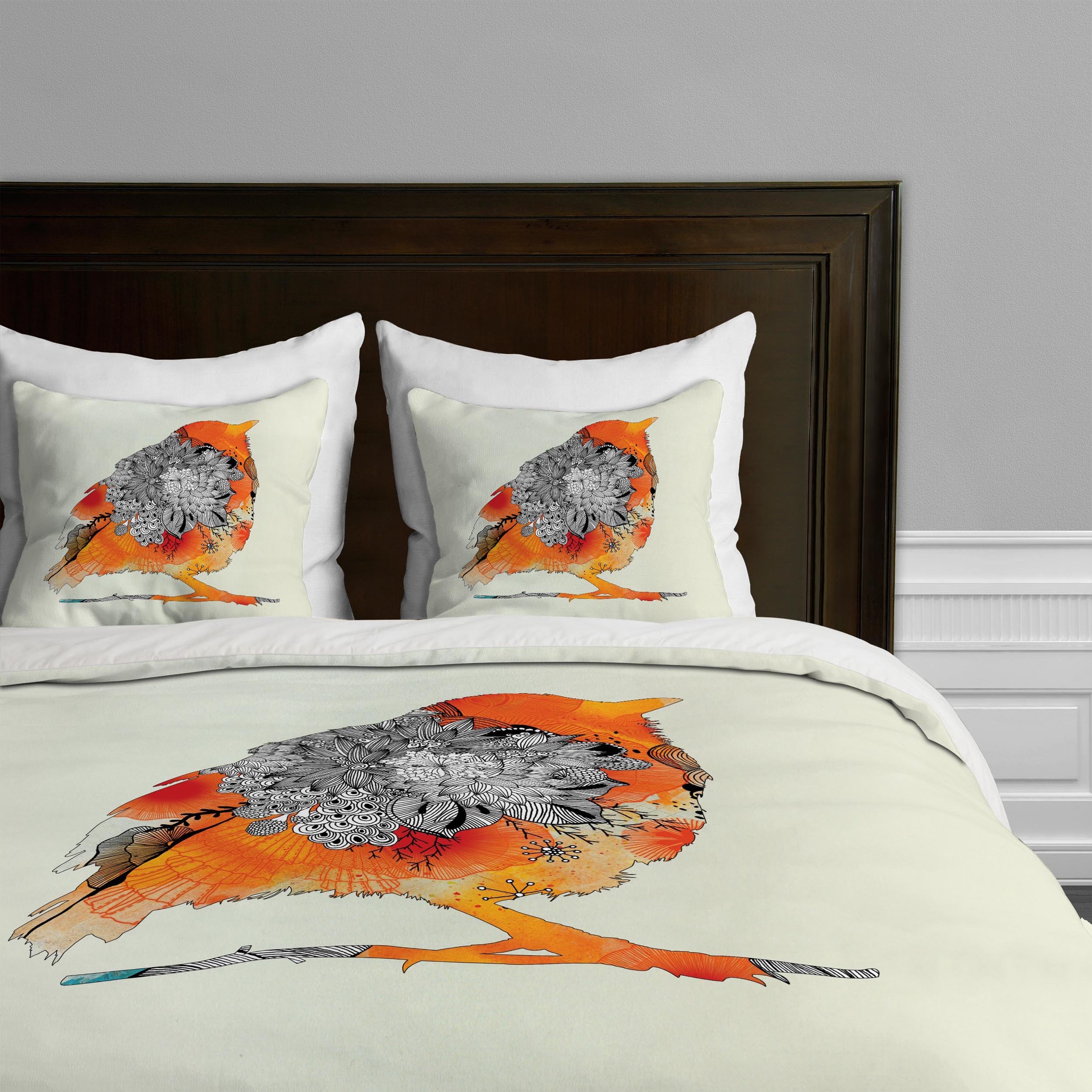 Deny Designs Iveta Abolina Orange Bird Duvet Cover, Queen