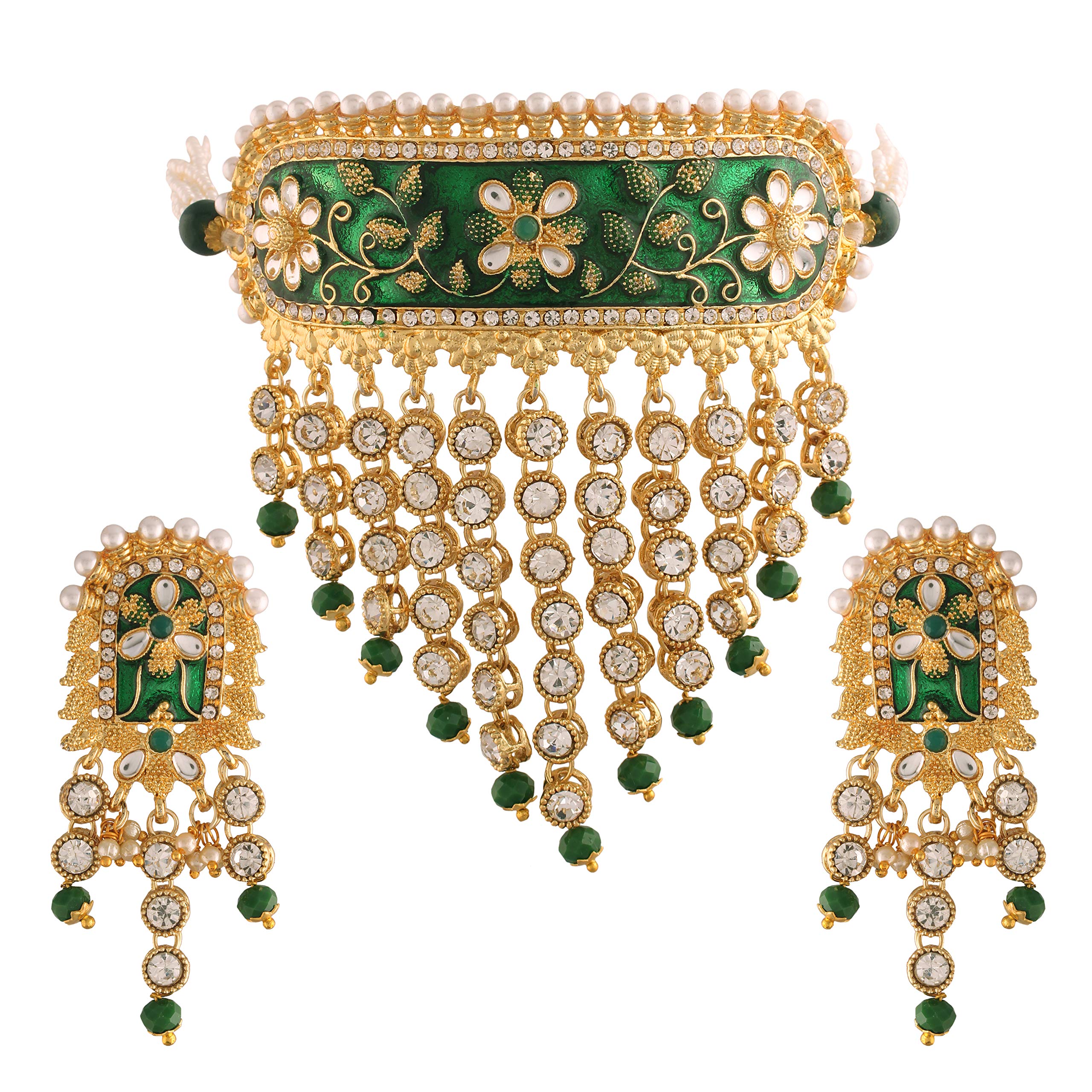 I Jewels 18K Gold Plated Traditional Handcrafted Enamel/Meena Work Teeming Waterfall Of Stone Studded Choker Necklace Jewellery Set For Women/Girls (ML123Bl) (B08JQK3BB7) Amazon Price History, Amazon Price Tracker