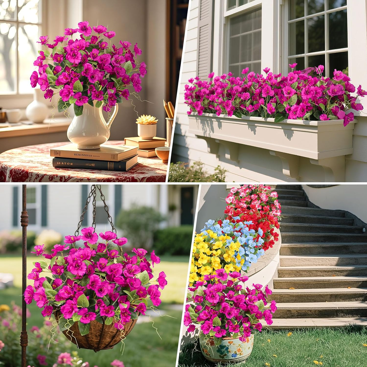8 Bundles Fake Silk Flowers, Artificial Hibiscus Flowers for Outdoors Realistic UV Resistant Faux Plants for Planters Garden Porch Patio Vase Window Box Home Decoration, Fuchsia - Image 5