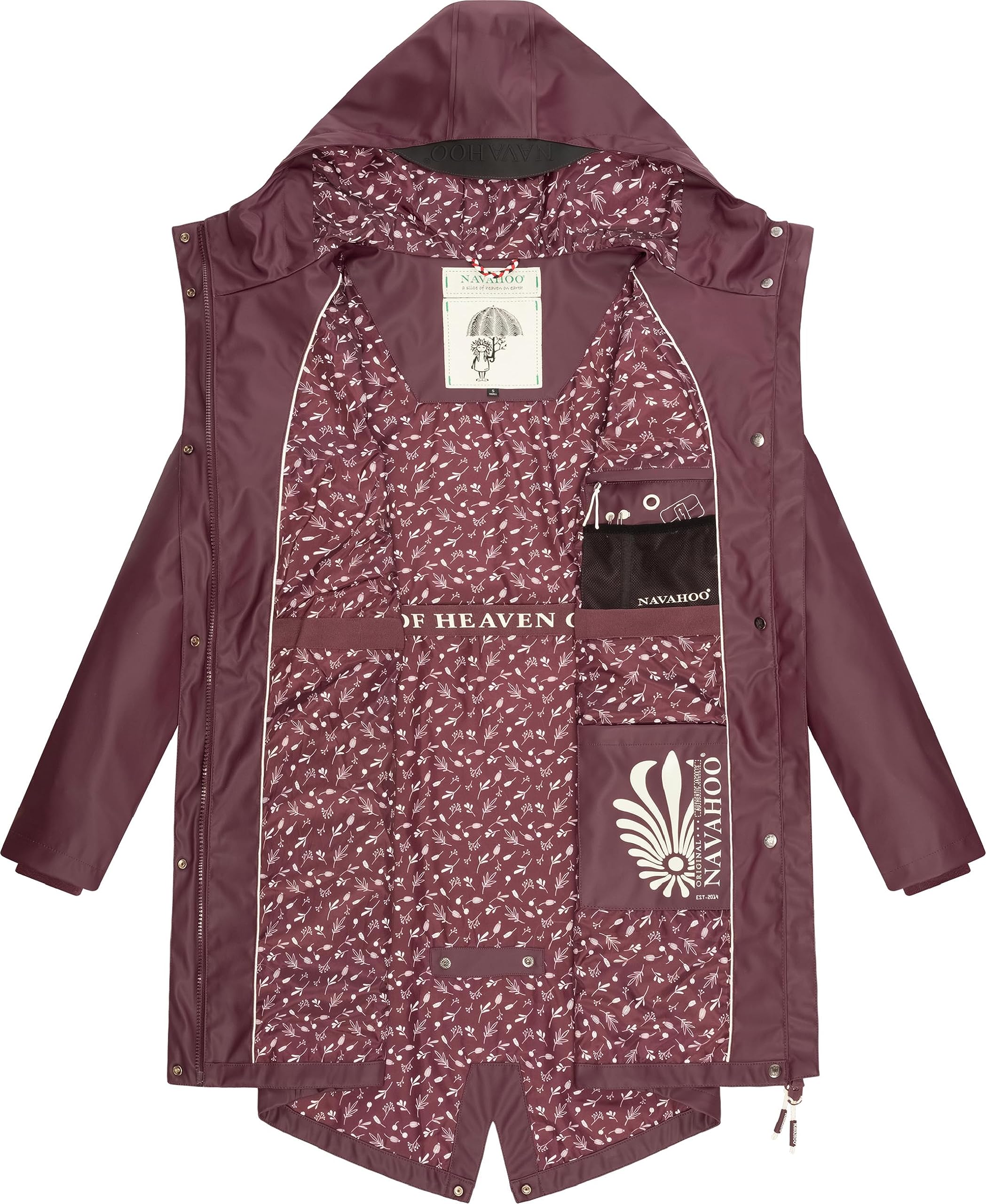 Navahoo Damen Übergangsjacke Regenmantel wasserdichte lange Regenjacke mit verstellbarer Kapuze und geschweißten Nähten Tropical Stormoo XS-3XL