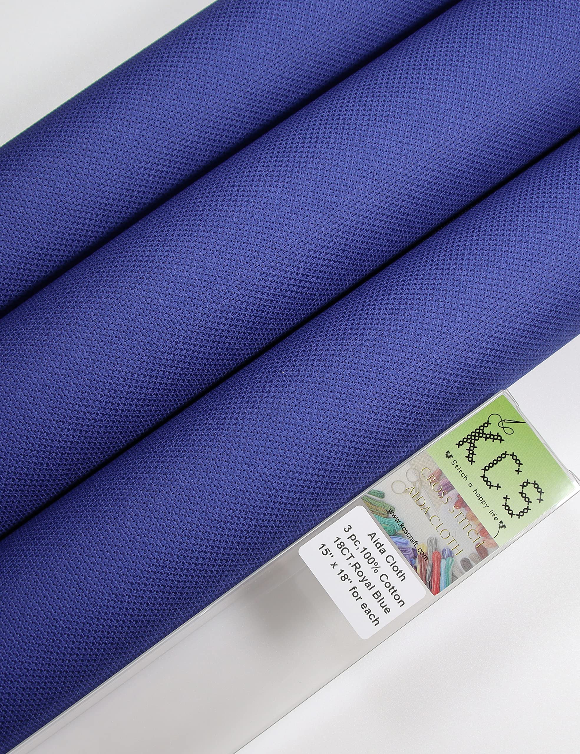 KCS 3 pc of 15" x 18" Counted Cross Stitch Cotton Aida Cloth Needlework Rolled Fabric Box,18CT,Royal Blue