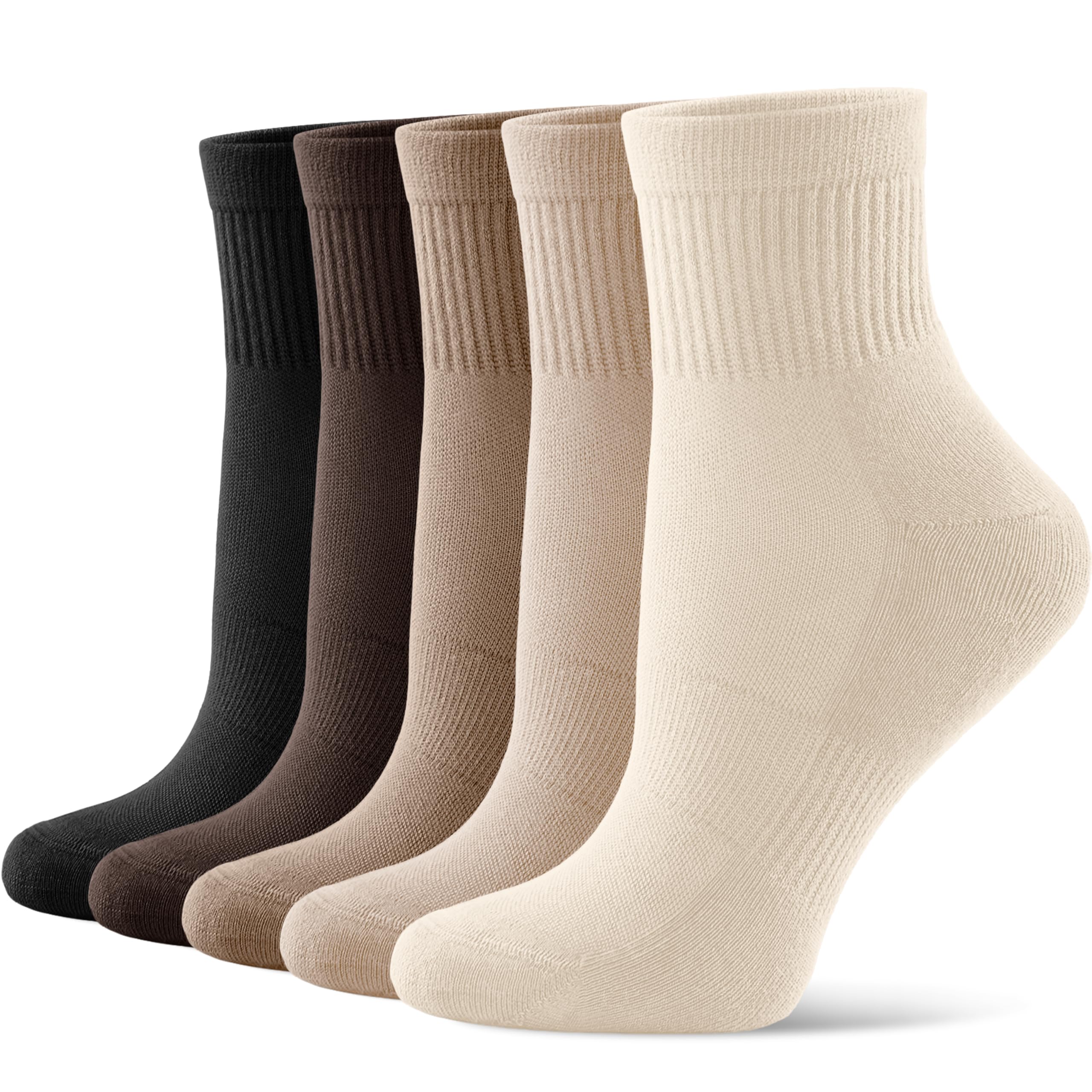 CS CELERSPORT 5 Pairs Mini Crew Ankle Socks Cushioned Running Casual Socks for Women and Men,Brown,Medium