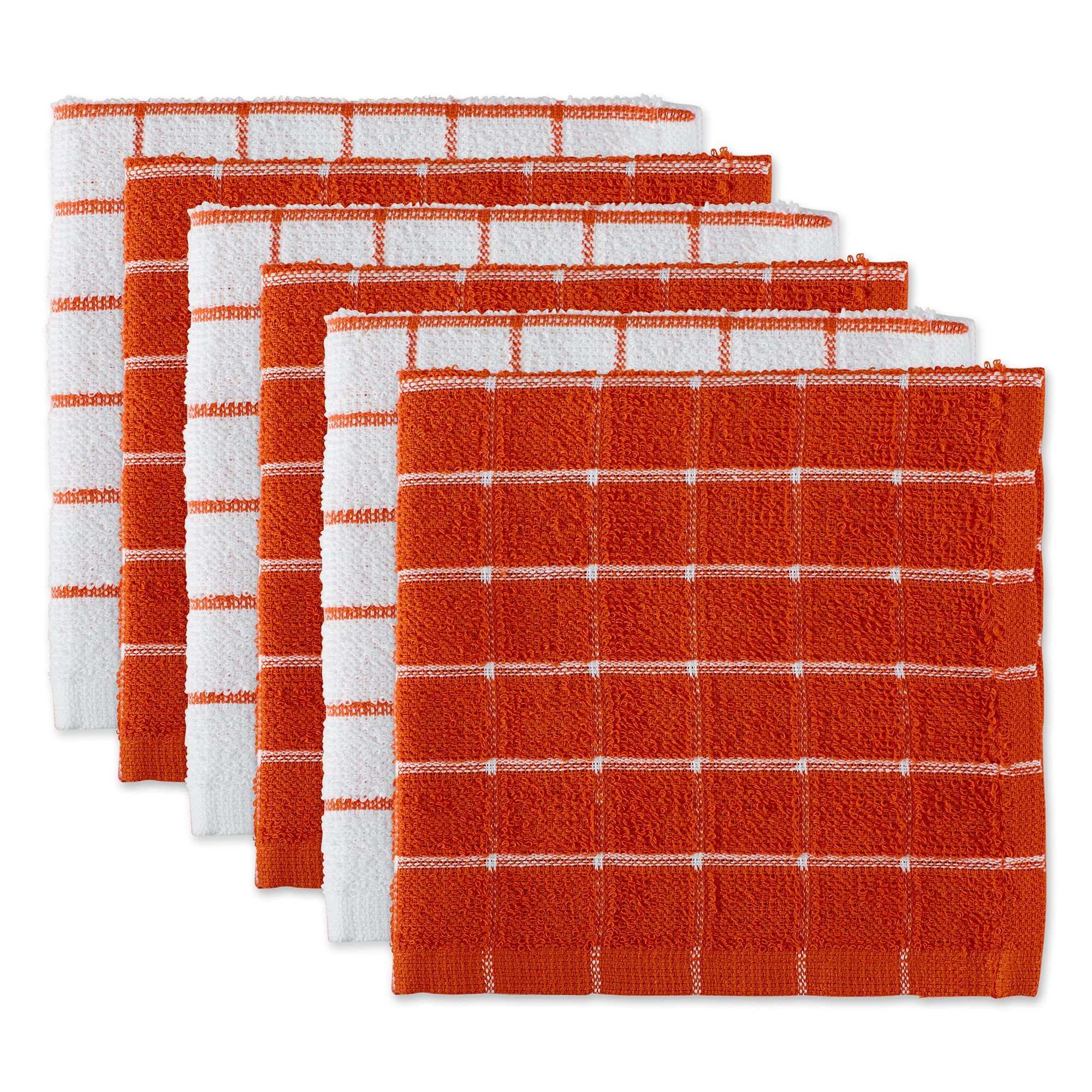 DII 100% Cotton, Machine Washable, Ultra Absorbant, Basic Everyday 12 x 12 Terry Kitchen Dish Cloths, Windowpane Design, Set of 6- Spice