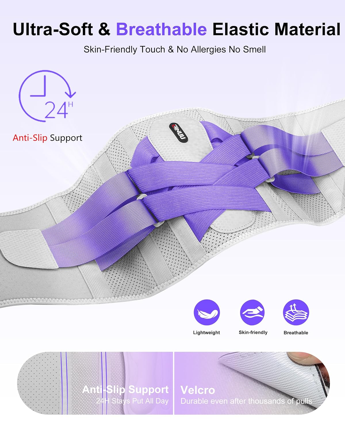 Dual X-Back Brace for Lower Back Pain Relief with Bionic Support System, 8X Powerful Lumbar Support Belt for Men Women, Back Support Belt with 3D Pad, Breathable Back Support Brace with Adjustable Strap for Sciatica,Gray Purple,3X-Large(Waist:55.1-61 Inch)