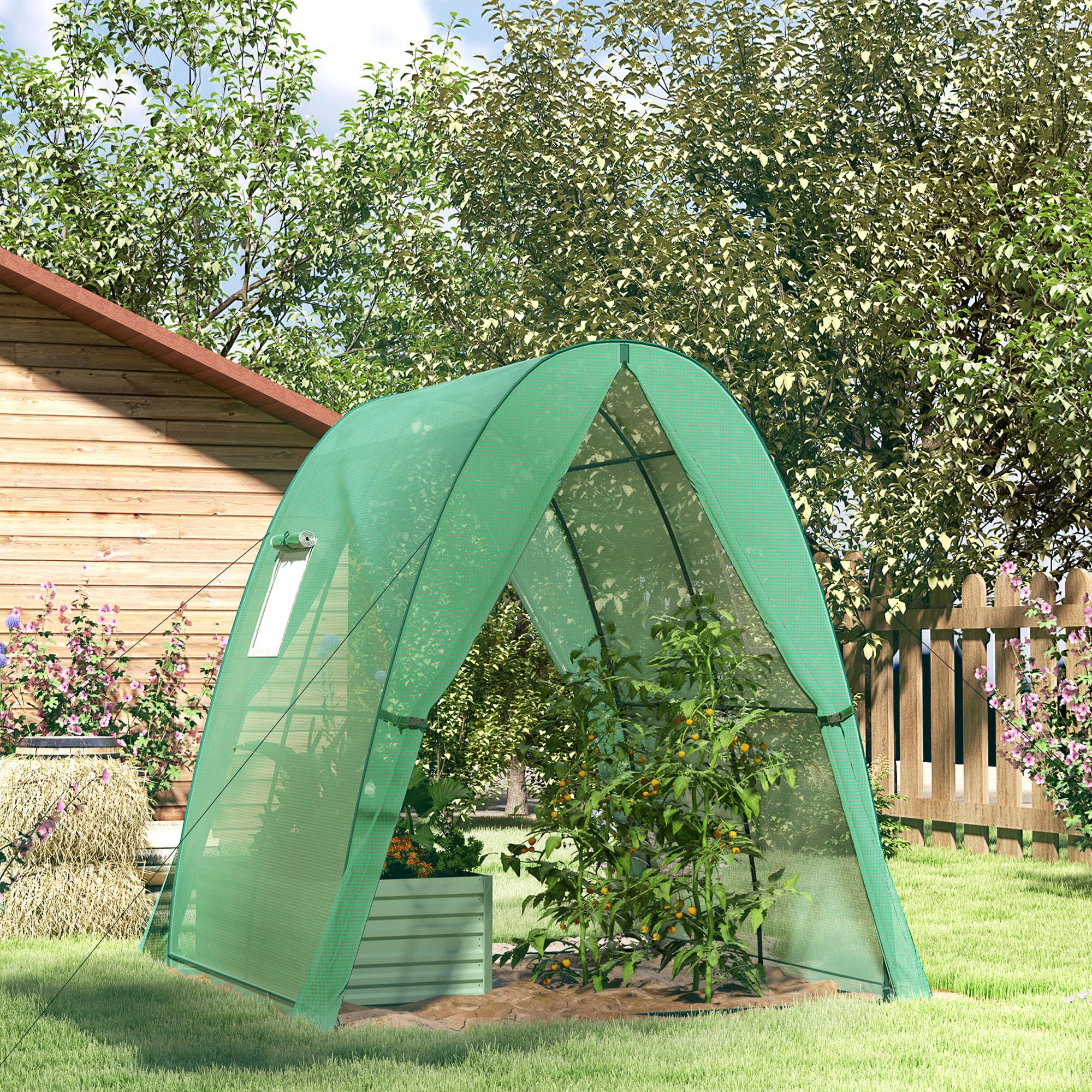 Invernadero Outsunny con Puerta Enrollable, 2 Ventanas, Invernadero de lámina de Acero Resistente al Invierno, Invernadero para balcón, jardín, casa para Tomates 180 x 180 x 200 cm, Invernadero para