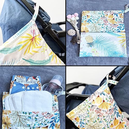 Miniatura 9 de Bolsa húmeda, paquete de 2 bolsas de pañales de tela seca húmeda para bebé, bolsa multifuncional, impermeable, lavable, reutilizable para viajes,