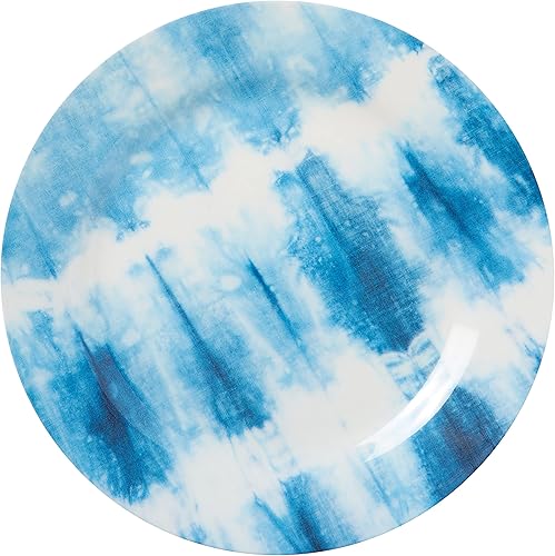 Miniatura 3 de C.R. Gibson Americana - Juego de platos de melamina reutilizables con teñido anudado, 9 pulgadas de diámetro, color azul
