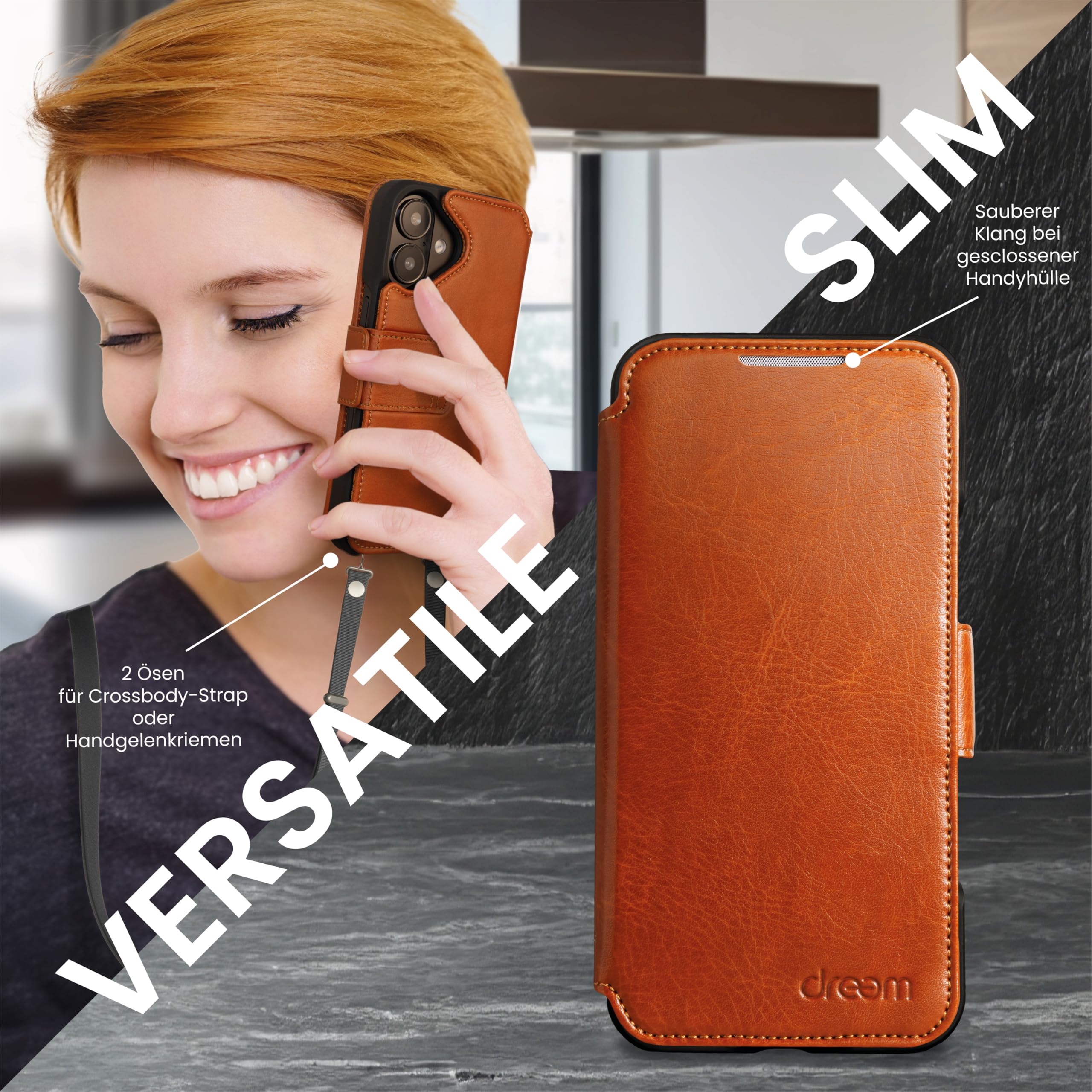 Dreem Vegane Leder Magnetische Abnehmbare Brieftaschenhülle für iPhone 17 | Neuartig vert/horiz Handyhalter, RFID-blockierende Kartenhülle, Kompatibel mit MagSafe, Geschenkbox [Fibonacci: Karamell]