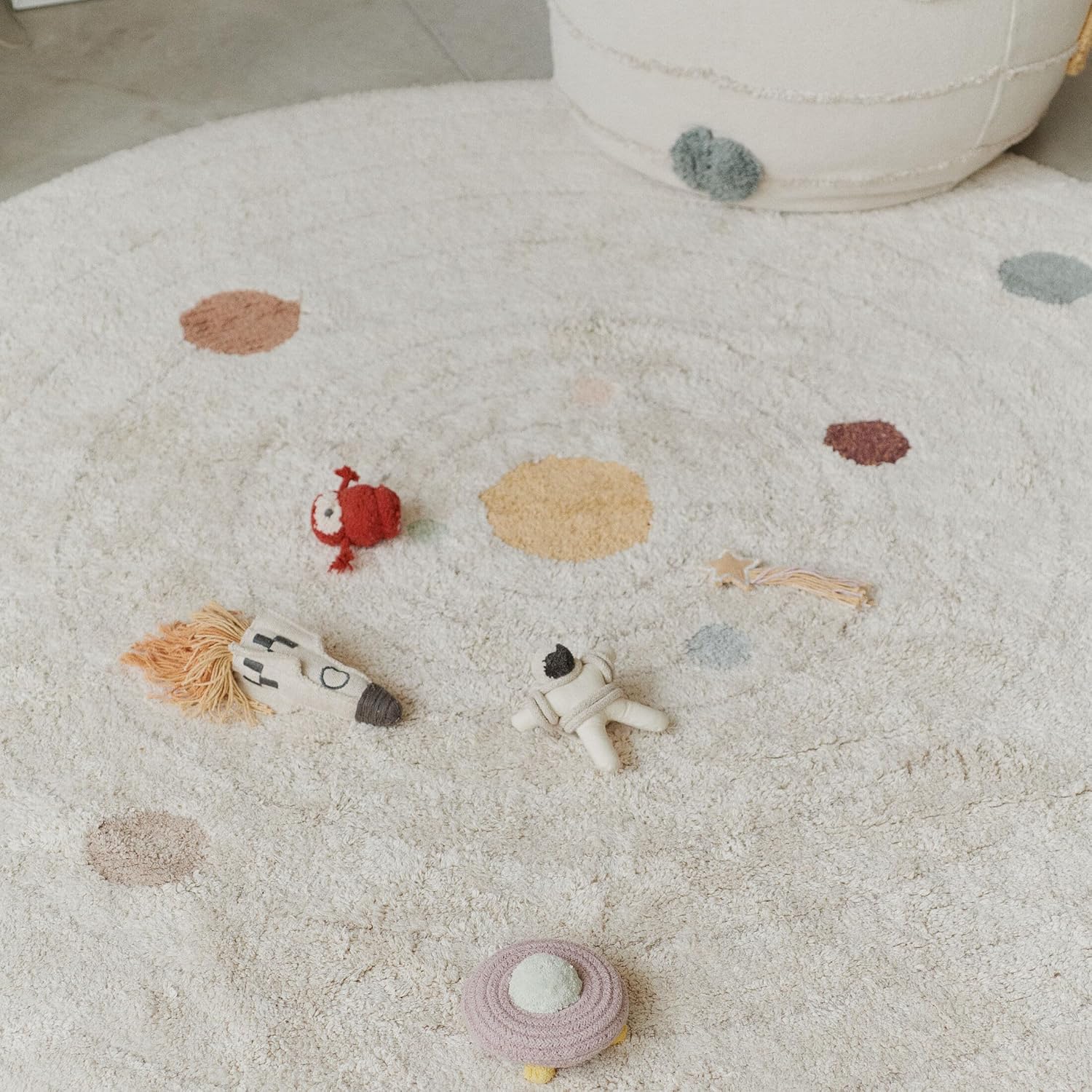 Lorena Canals Washable Play Area Rug Solar System 5' Ø for Bedroom, Kids Room and Nursery Rug Hand-Woven of Cotton