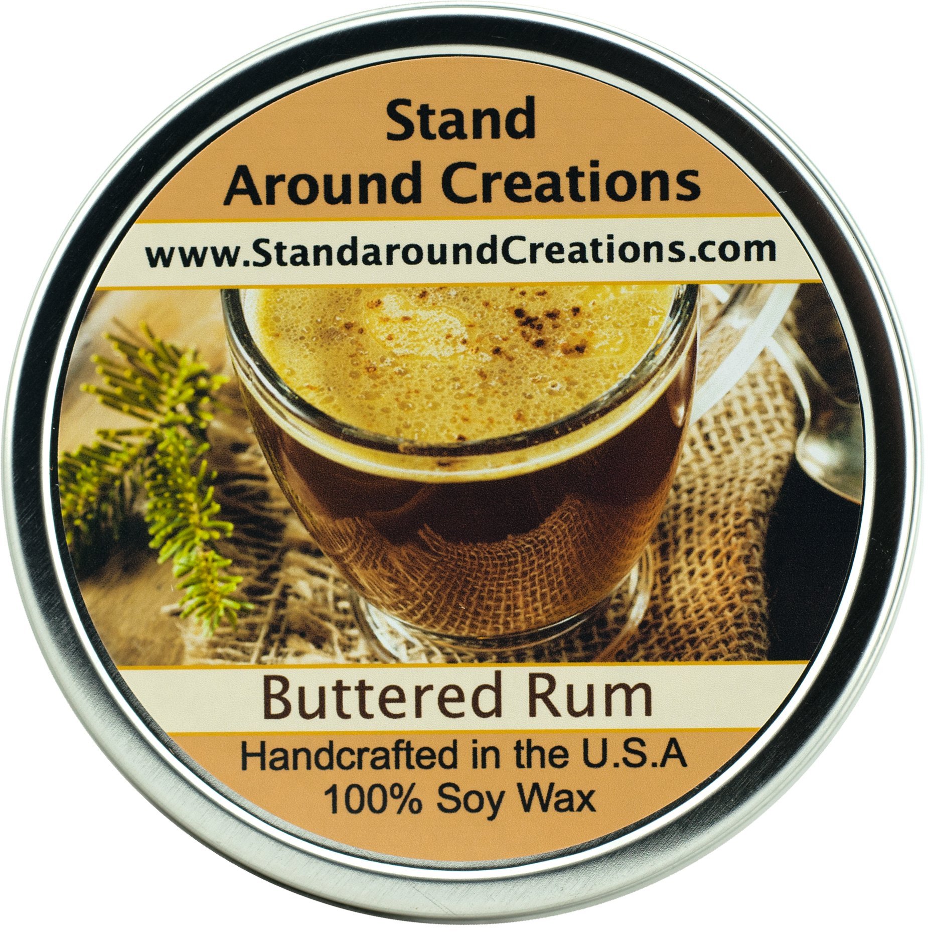 Premium 100% All Natural Soy Wax Aromatherapy Candle - 16oz Tin Buttered Rum: Our Buttered Rum Smells just Like The Real Thing - Dark Rum, Butter, Sugar and Cloves.