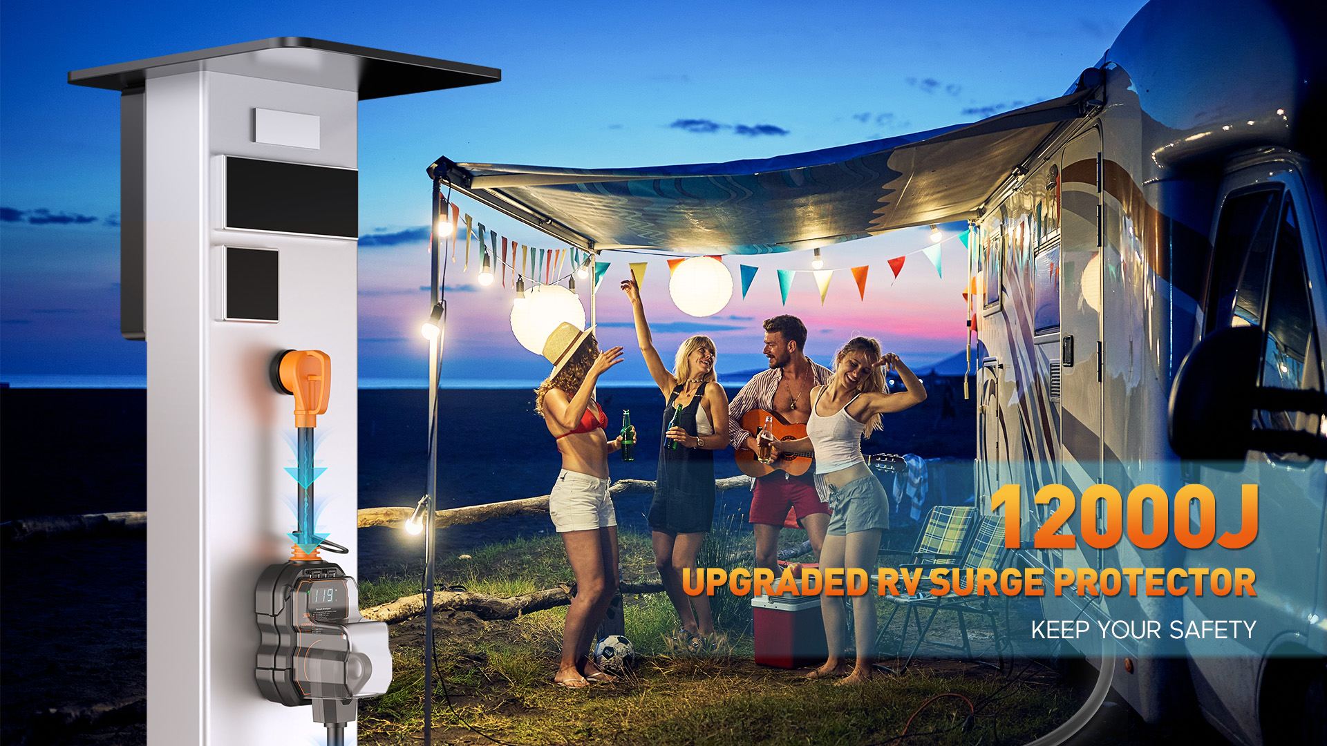 Image of GEARGO 3rd-Gen 30 Amp RV Surge Protector with LED Display, 2026 Upgraded High-Energy Protection, IP68 Waterproof Cover + Temperature Control, Circuit Analyzer for Campers, Travel Trailers