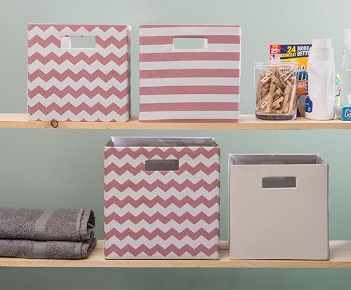 Miniatura 7 de DII Cubo de almacenamiento plegable de poliéster, Chevron, rosa, grande (paquete de 2)