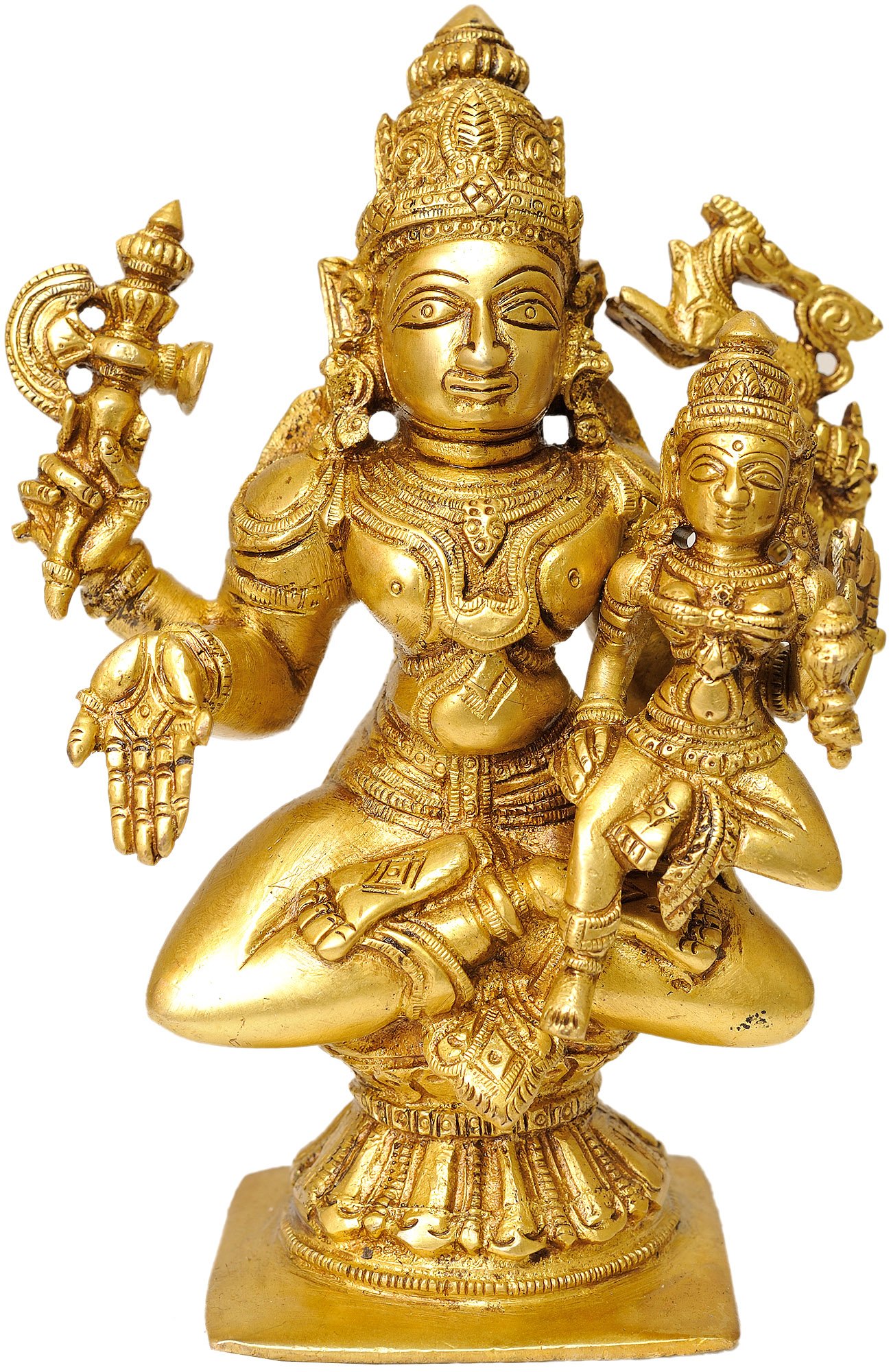Statue Shiva-Parvati En Laiton - 14 Cm Hauteur - Art Indien Traditionnel