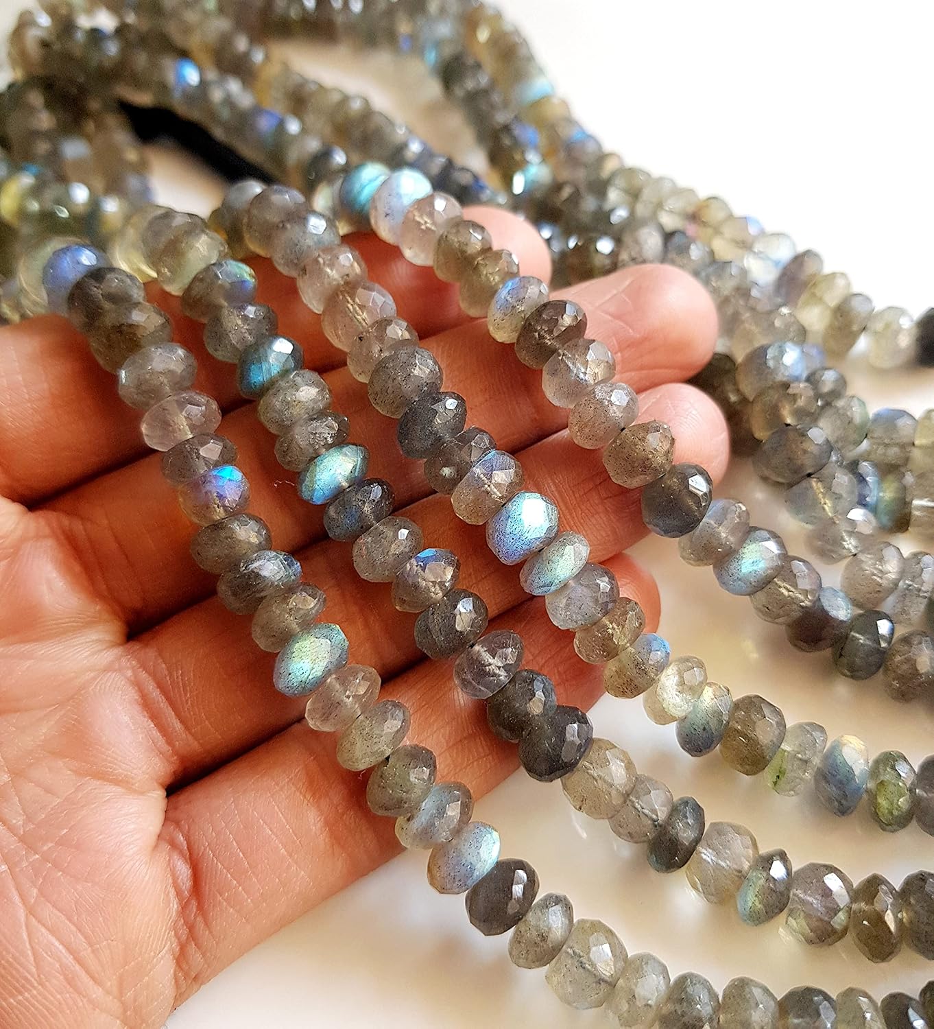 RARE GEMSTONE Natural Labradorite Flashy Fire Faceted Rondelle Beads, Stunning Blue Fire Rainbow Effect Gemstone for Jewelry Making, Size: 7-8mm On 10-Inch Strand - Image 2