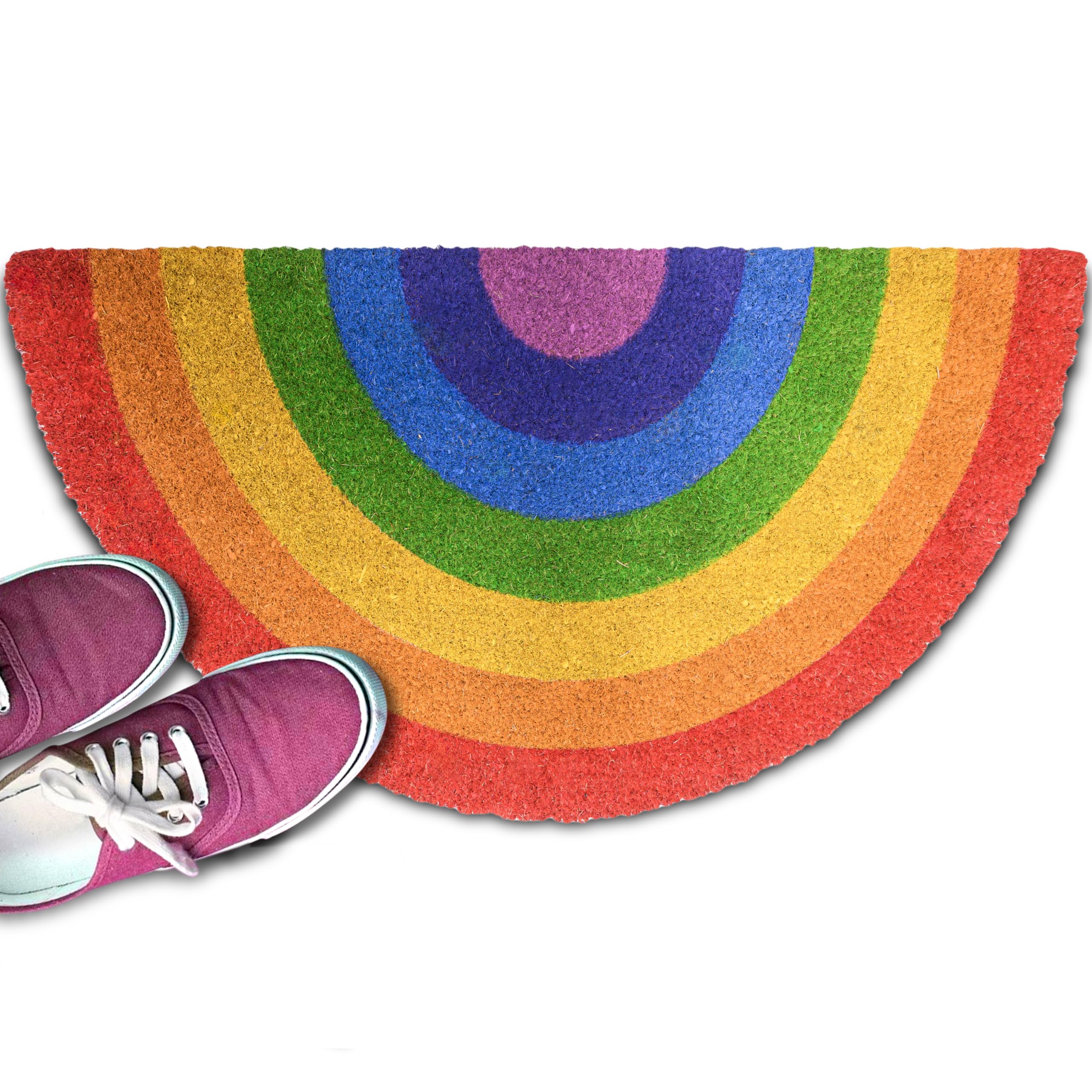 Rainbow Half Circle Outdoor Mat 30x17 Inch, Cute Rainbow Welcome Mat for Outdoor W/Non-Slip PVC Backing