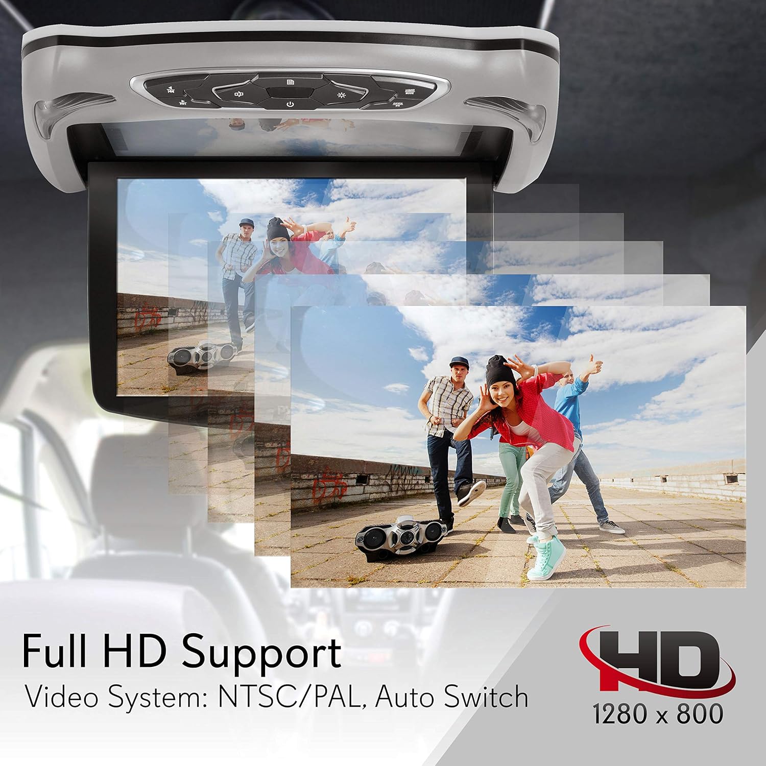 Car Roof Mount DVD Player Monitor 13.3 inch Vehicle Flip Down Overhead Screen- HDMI SD USB Card Input with Built-in IR Transmitter for Wireless IR Headphone, 3 Style Colors - Pyle PLRD146 : Electronics