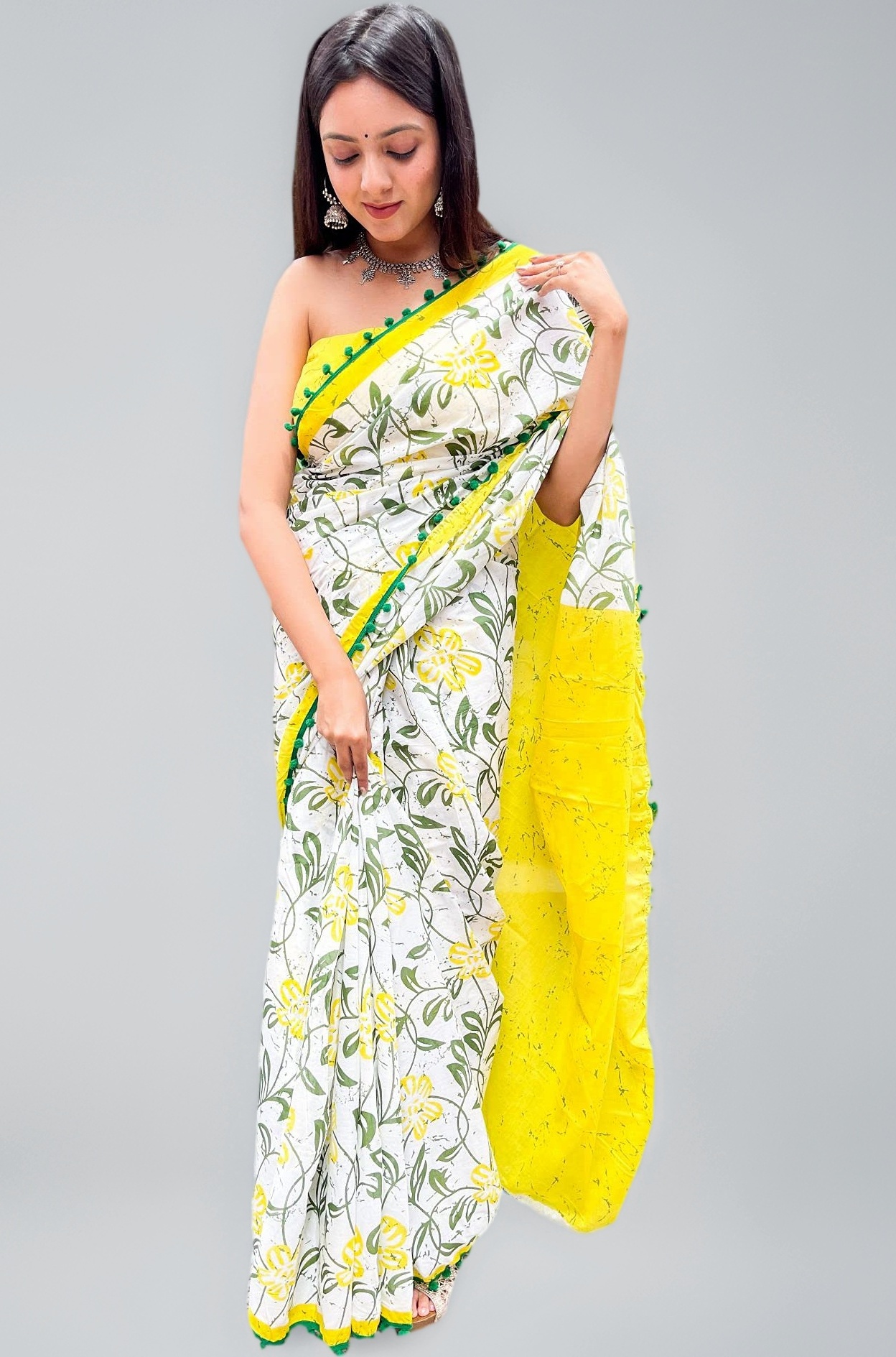 Shivanya Handicrafts Printed Mulmul Cotton Saree for Women Attach Blouse Piece (Multi)