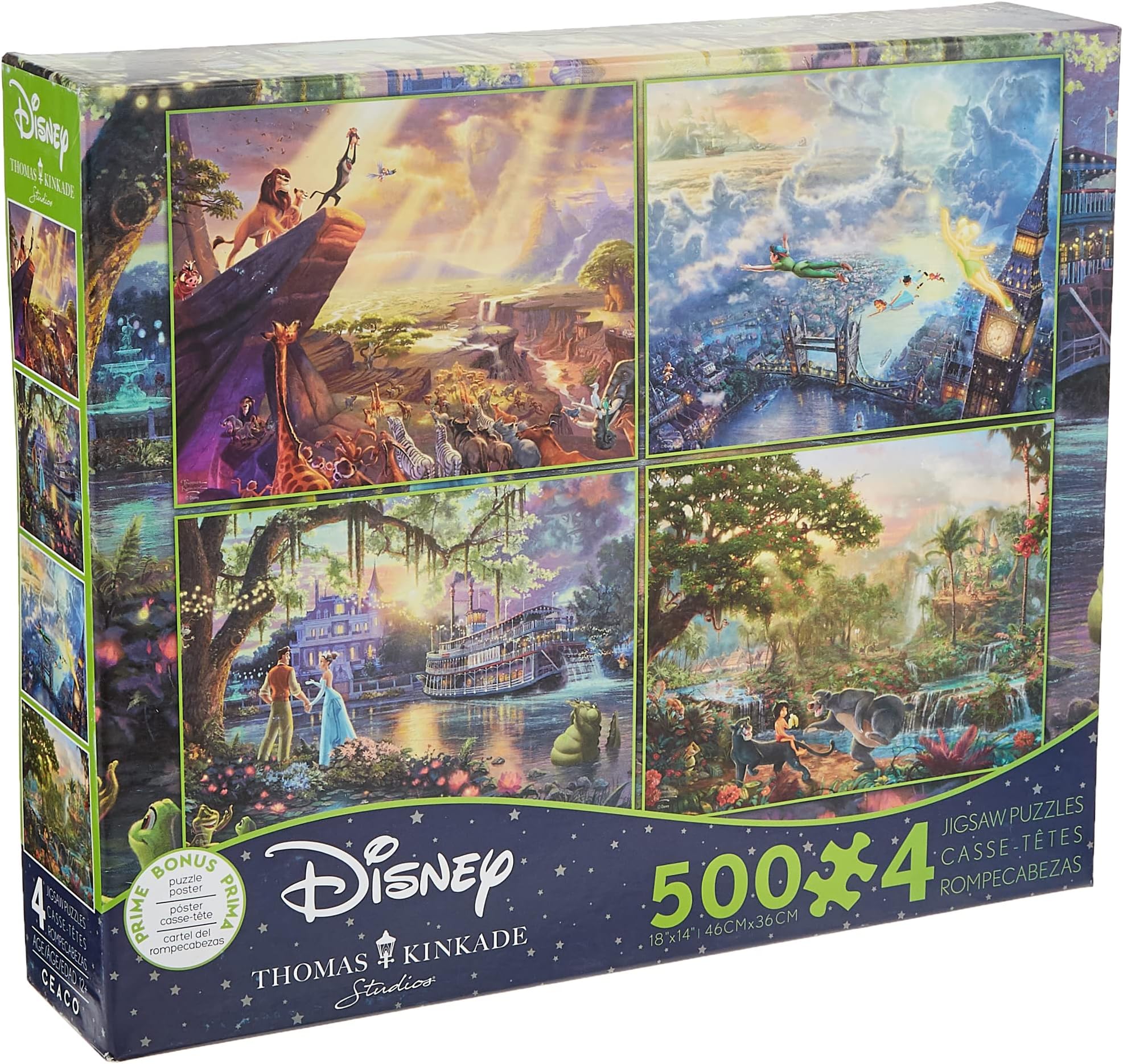 Disney Classic Puzzle Set, 500 Piece x 4, Lion King, Tinker Bell and Peter Pan, Princess and Magical Kiss, Jungle Book, (Parallel Import)