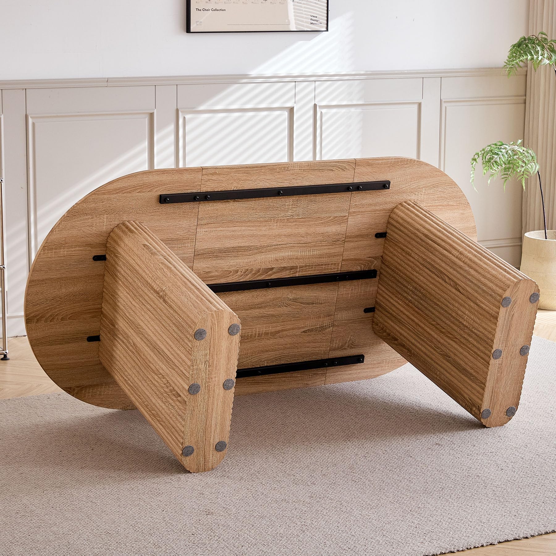 Mesa de Comedor Ovalada Grande de 180 x 90 cm, Mesa de Cocina Rústica con Tablero de MDF (Acabado de veta de Madera) y Patas Elípticas para Hogar, Restaurante y Oficina (Natural)