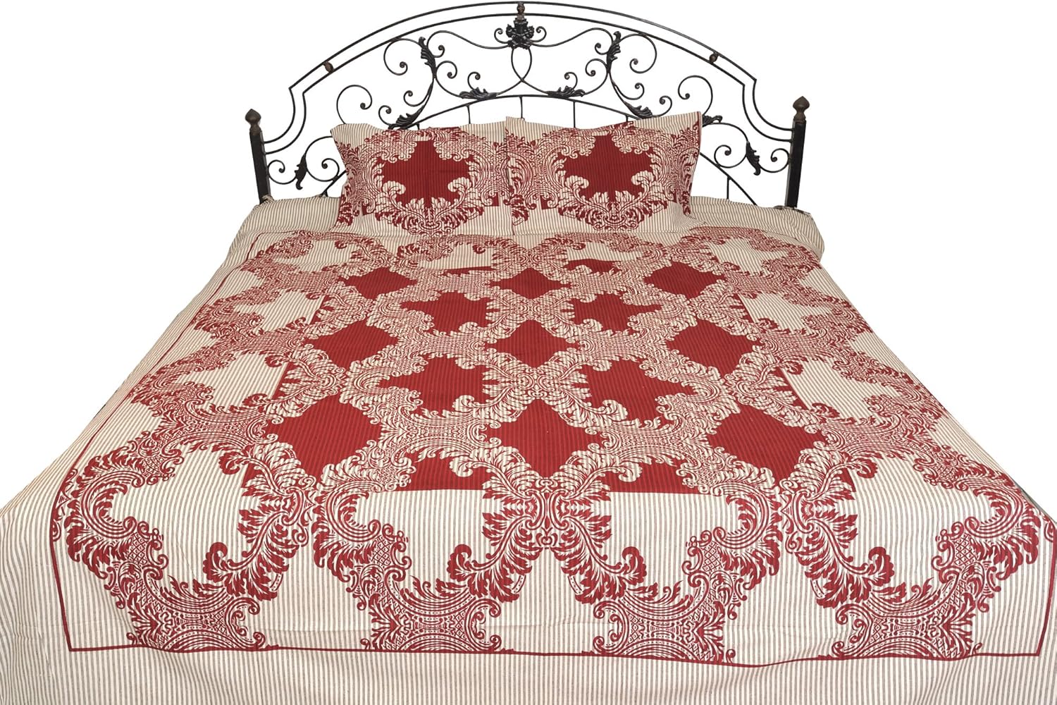 Bedspread from Pilkhuwa with Floral Print - Pure Cotton with Pillow Covers - Color Maroon Color