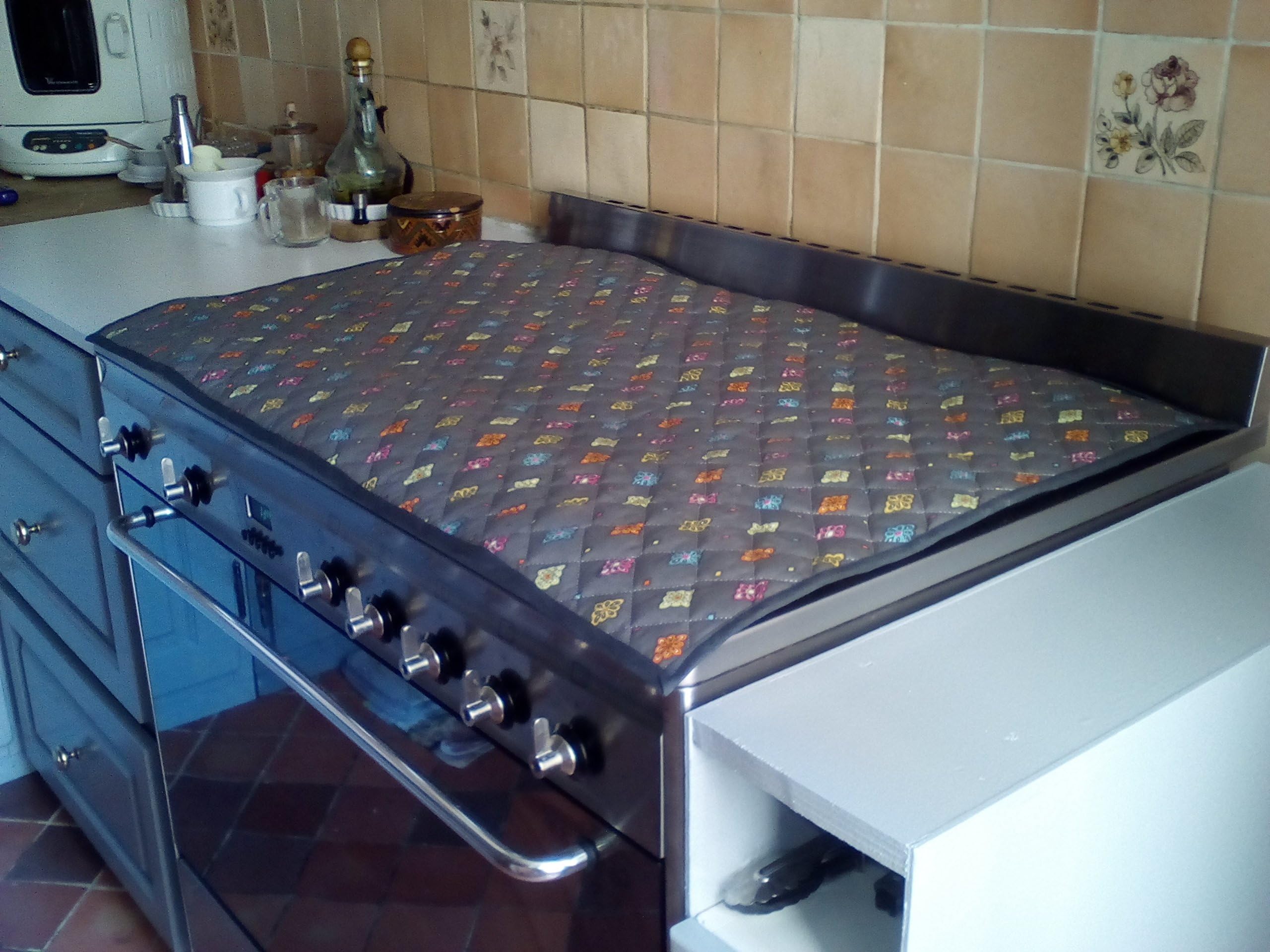 jojo la cigale - Protège Plaque de Cuisson sur mesure Réversible LES CALISSONS Anthracite - 83 cm, 59 cm