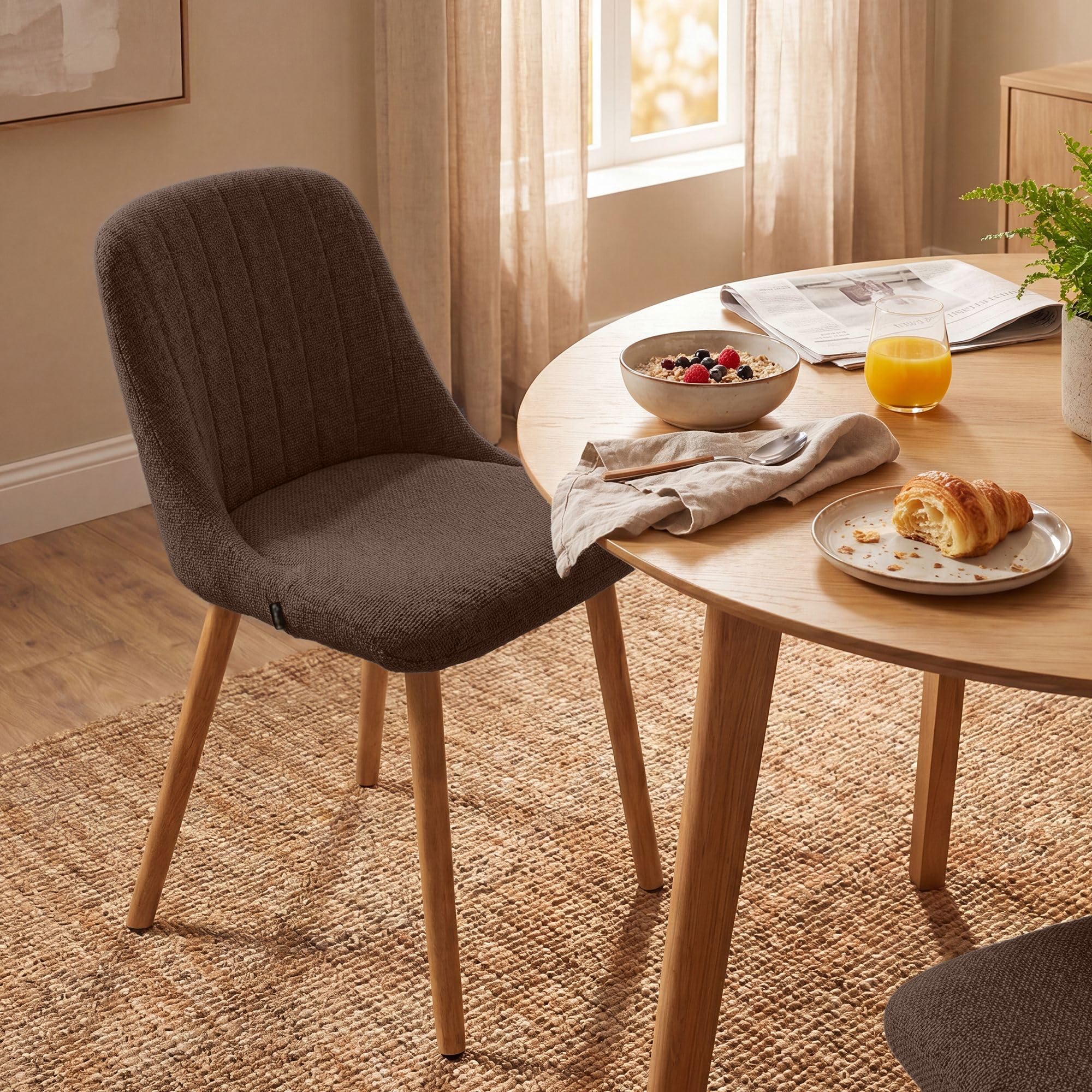 CLP Silla de Comedor Acolchada Arie con Respaldo, tapizada en Tela, Estructura de Madera hasta 150 kg para Cocina y salón Color:marrón