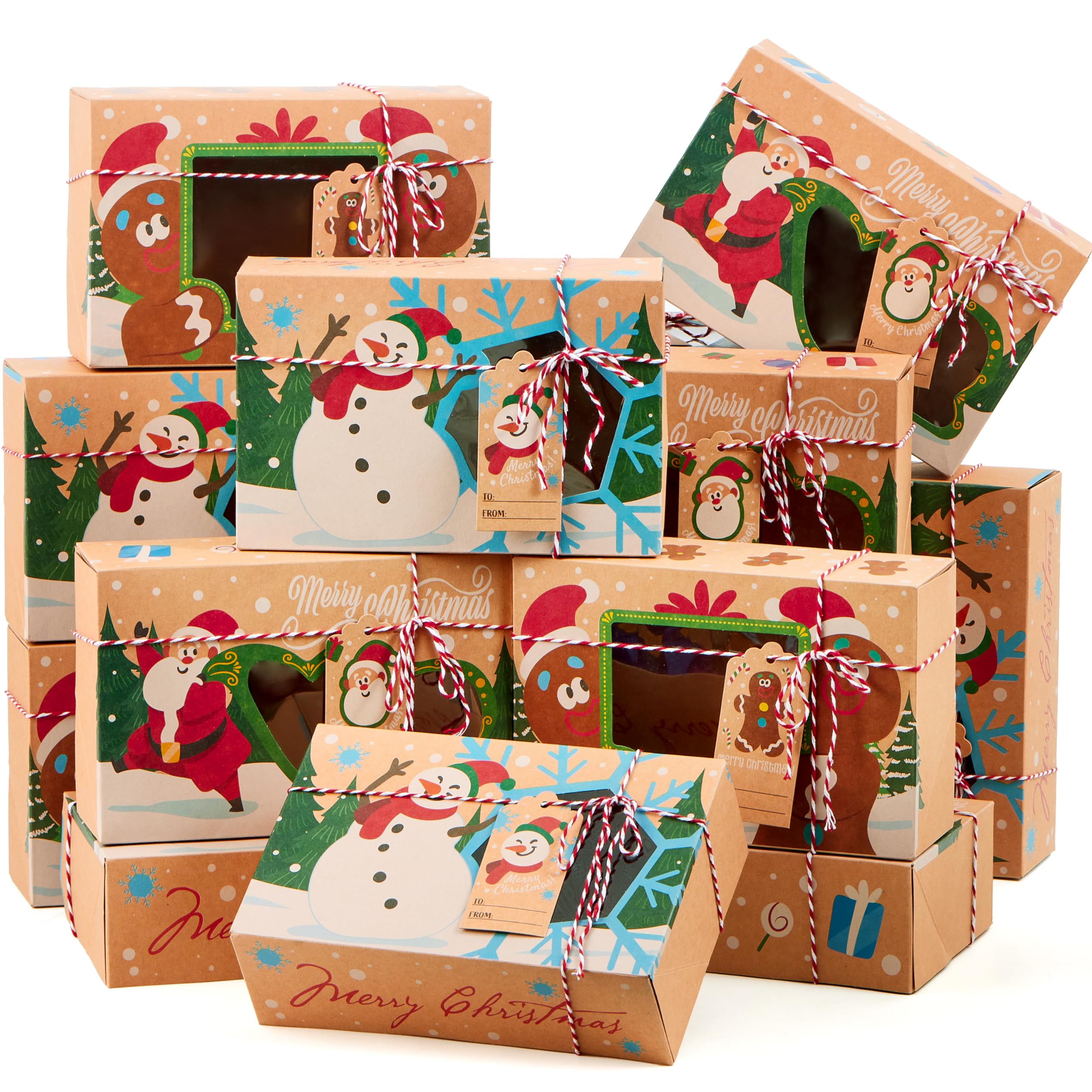 JOYIN 12 PCS Christmas Cookie Gift Baking Box 8.75" x 5.75" x 2.75" with Window Auto-Popup for Pastries, Cupcakes, Cookies, Brownies, Donuts Gift-Giving