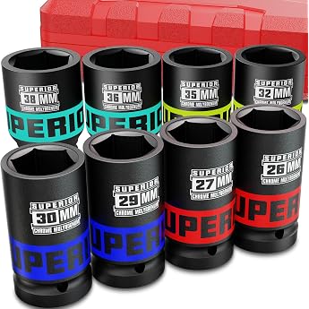 Impact Wrench Nut Set 3/4 Inch 26-38 mm Extra Large Impact Sockets 8-Piece Long Nut Set Truck Power Sockets for Pneumatic Impact Wrenches and Car Tyre Change