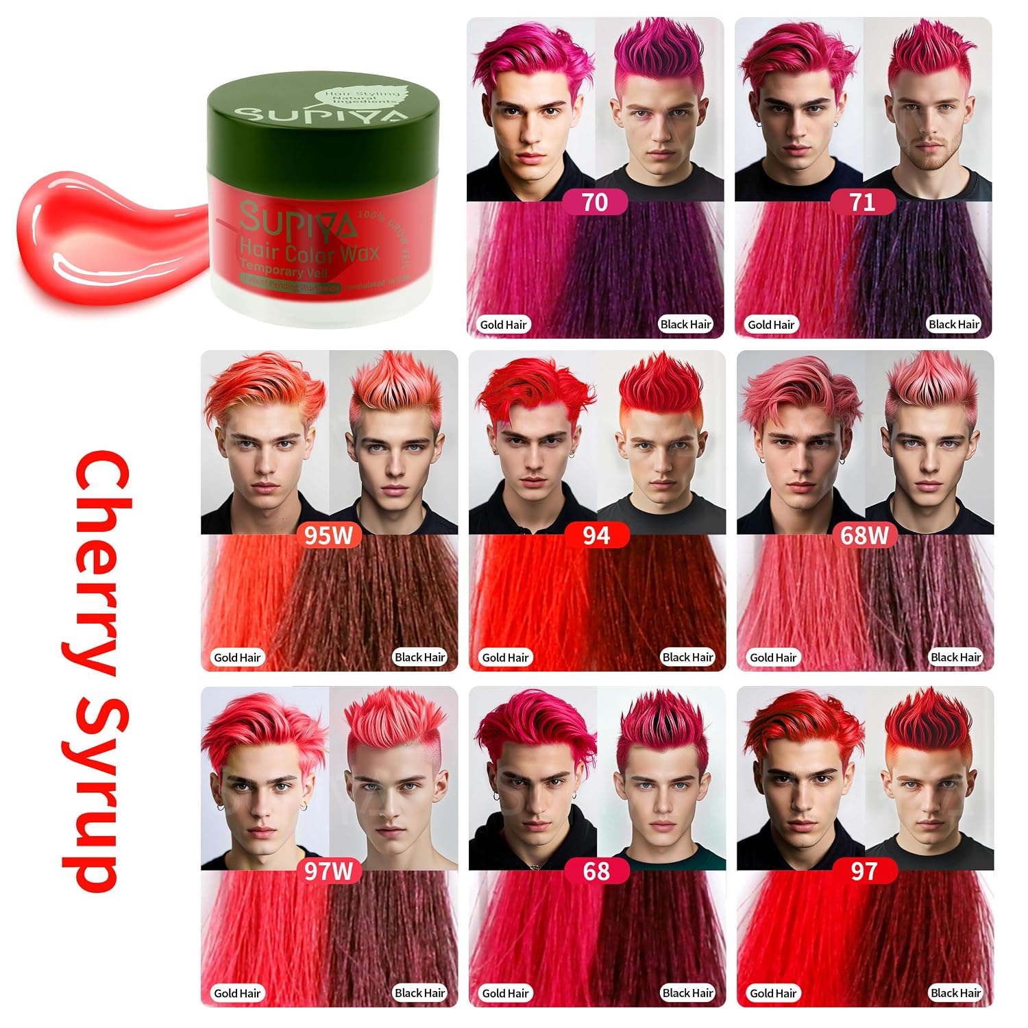 Temporary Hair Color Wax for Men - SUPIYA Washable Hair Wax Color, All-Day Hold Disposable Hair Wax for Christmas, Cosplay & Daily (Marige Color #68)