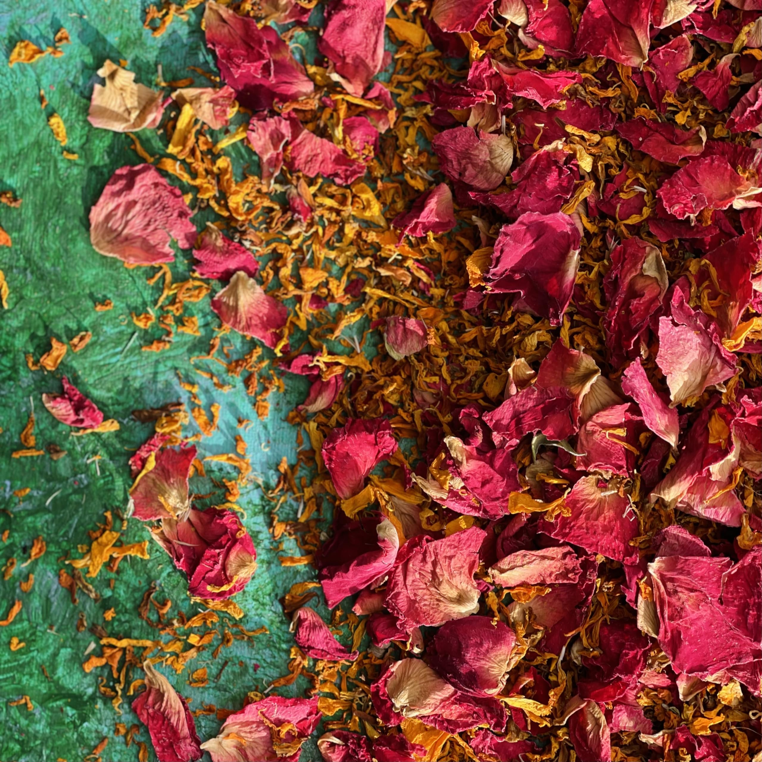 Natural Petal Confetti - 1 Litre - Phoenix mix of dried Bright Red Rose and Orange Marigold - Biodegradable (509) - Image 2