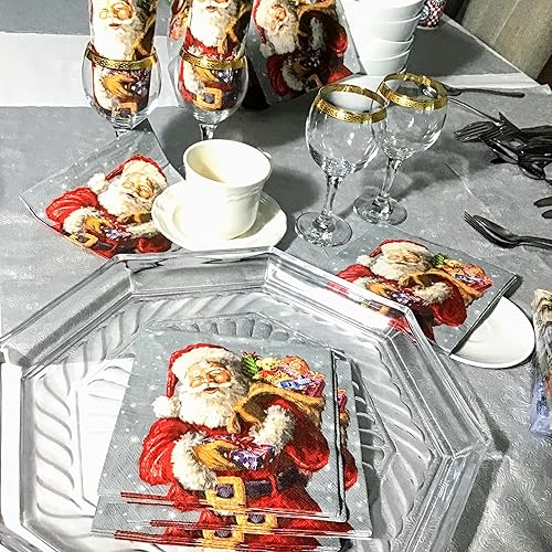 Miniatura 5 de 20 unidades de 3 capas de 13 x 13 pulgadas de regalo y servilletas de Papá Noel de papel de Navidad para Decoupage, rojo, gris, blanco, amarillo,
