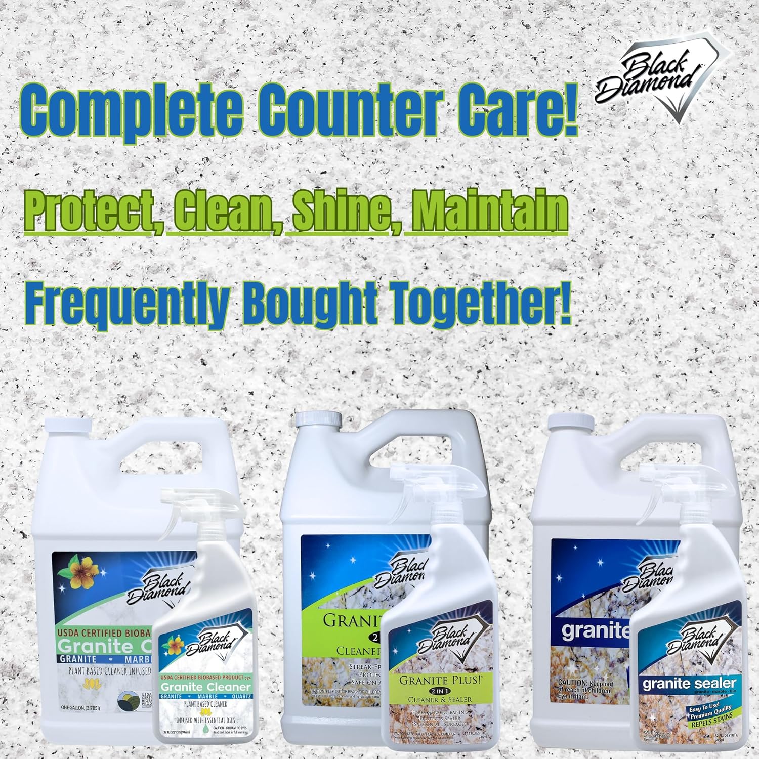 Black Diamond Stoneworks GRANITE PLUS! 2 in 1 Cleaner & Sealer for Granite, Marble, Travertine, Limestone, Ready to Use! (1-Quart/1-Gallon)