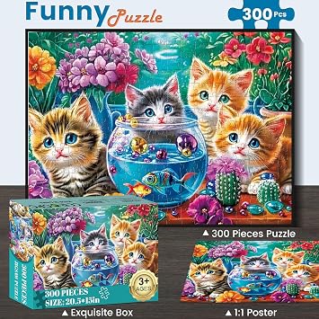 300 Piece Puzzles for Adults,Unique Fun Cats Animal Pet Lover Jigsaw Puzzle