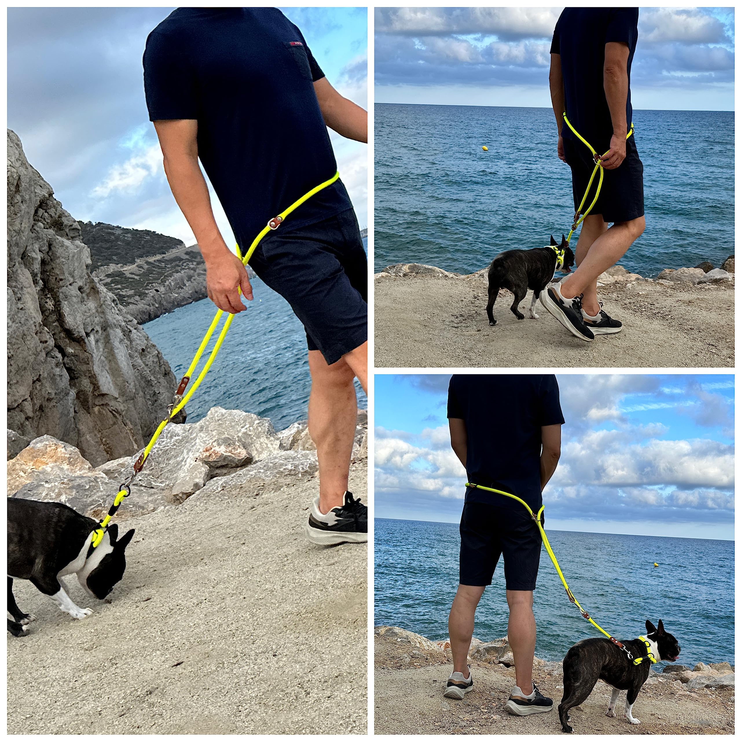 Hands Free Dog Lead. Double Ended, MultiFunction, Multiposition, for 2 Dogs, Small Medium Large. Rope and Leather - Image 3