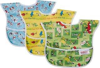 Bumkins Dr Seuss SuperBib, Baby Bib, Waterproof, Washable, Stain and Odor Resistant, 6-24 Months (Pack of 3) - Green Eggs, Yellow Fish, Cat In The Hat