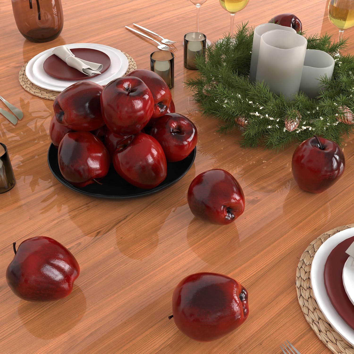 Toopify 16PCS Artificial Red Apples, Red Delicious Faux Apples, Plastic Fruit, Fake Lifelike Simulation Fruit for Home Kitchen Table Basket Decoration, 3.43" x 2.95"