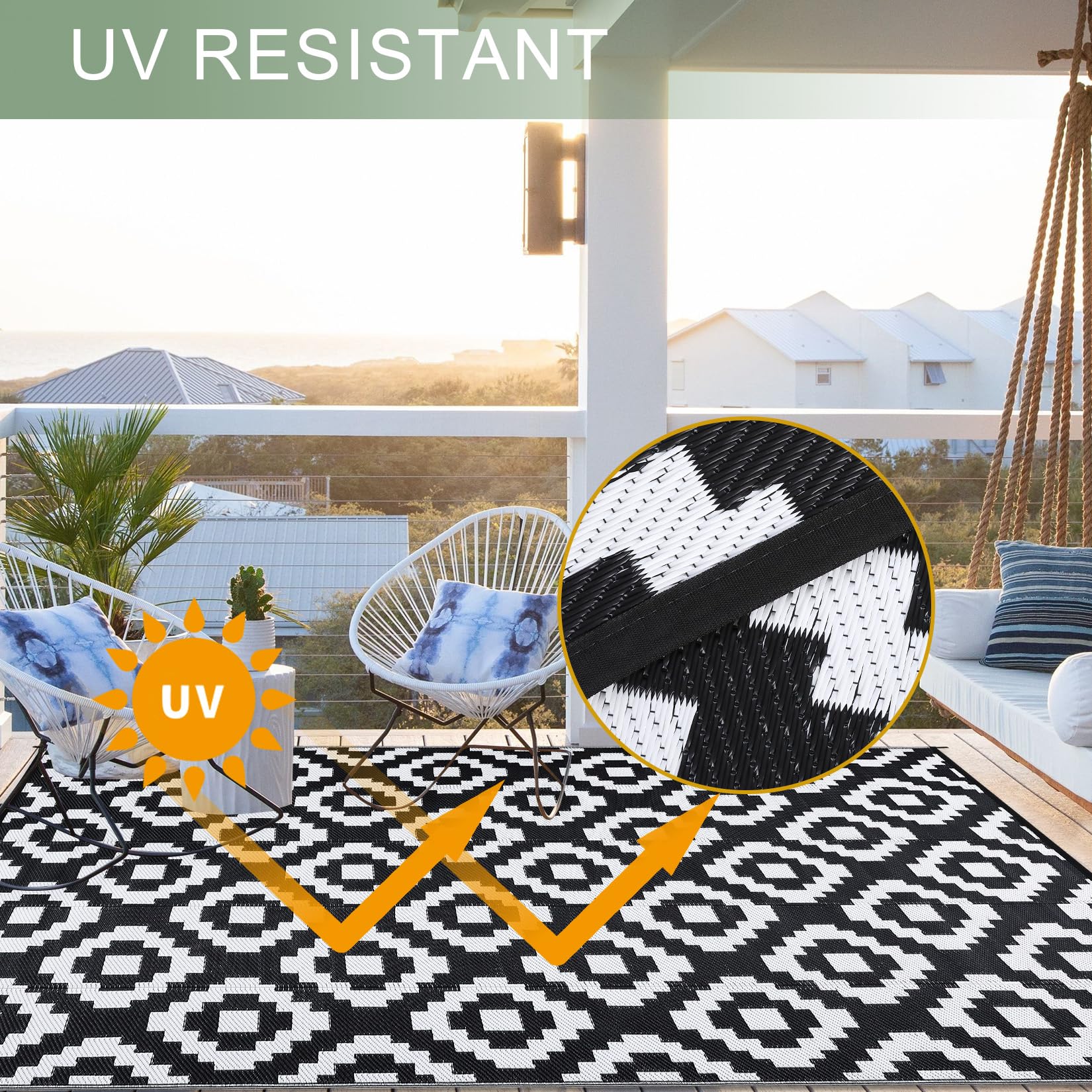 GraveeLife - Alfombra para Exteriores con Material de Paja de plástico para Exteriores, Reversible, Impermeable, para Camping, portátil, Ideal para Caravana, Porche, balcón y Playa