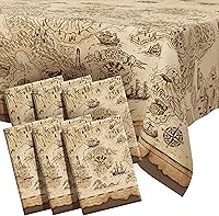 Vista 7 de Mantel pirata para decoración de fiesta, manteles de plástico desechables rectangulares con barco pirata, mantel de plástico para decoración
