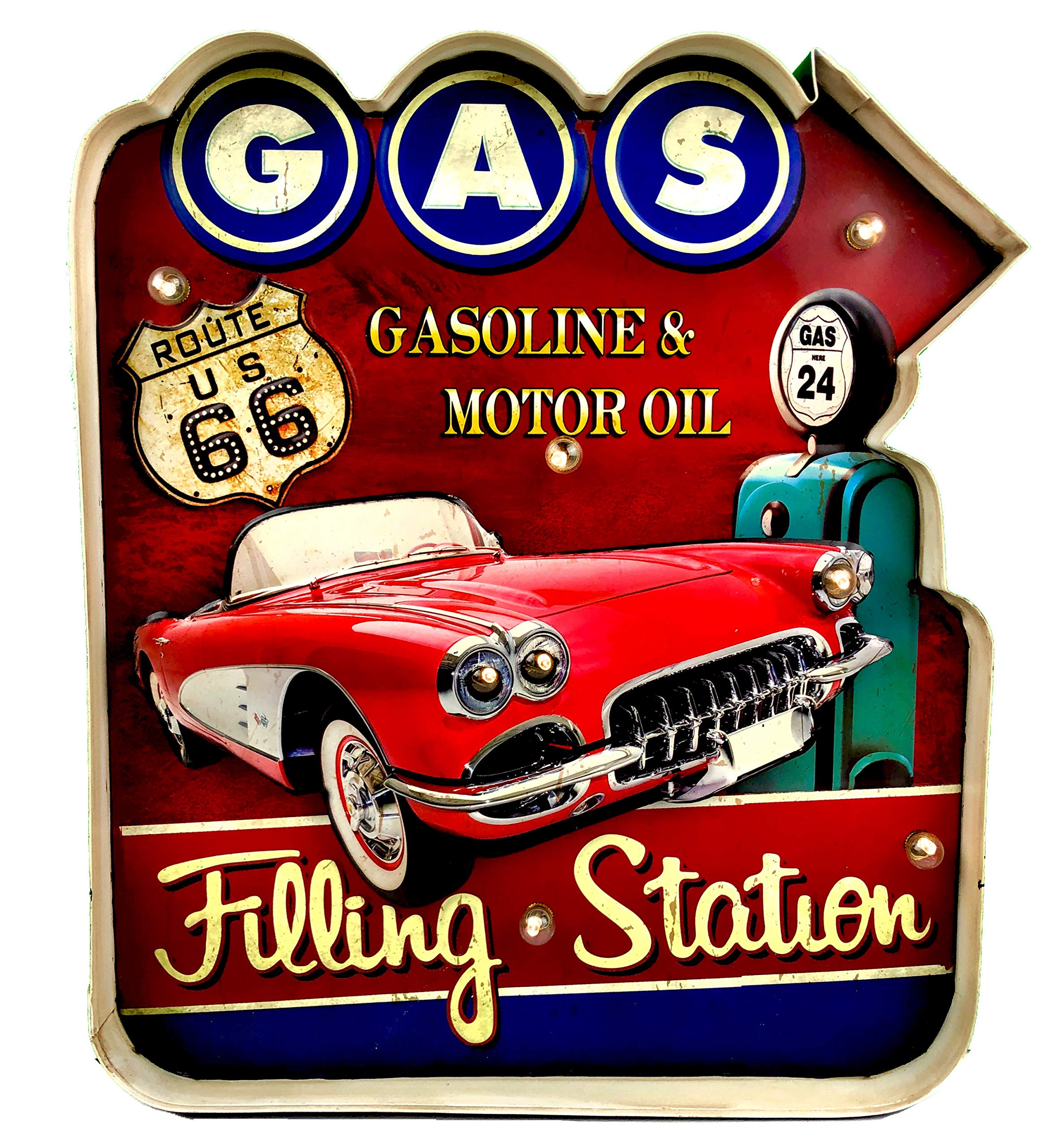 Panneau vintage en métal lumineux, accessoires artisanale de décoration de maison (Gas Filling Station 2)