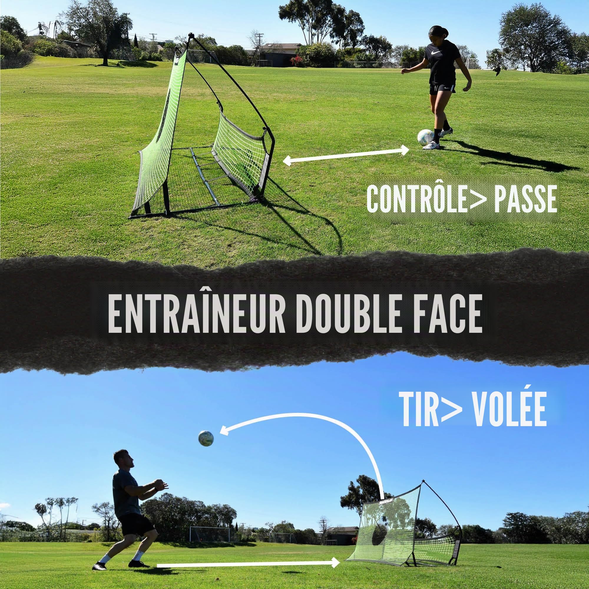 QUICKPLAY Tekkers Trainer Filet de Rebond Football Portable, Double Filet à Rebond, Entraînement Football