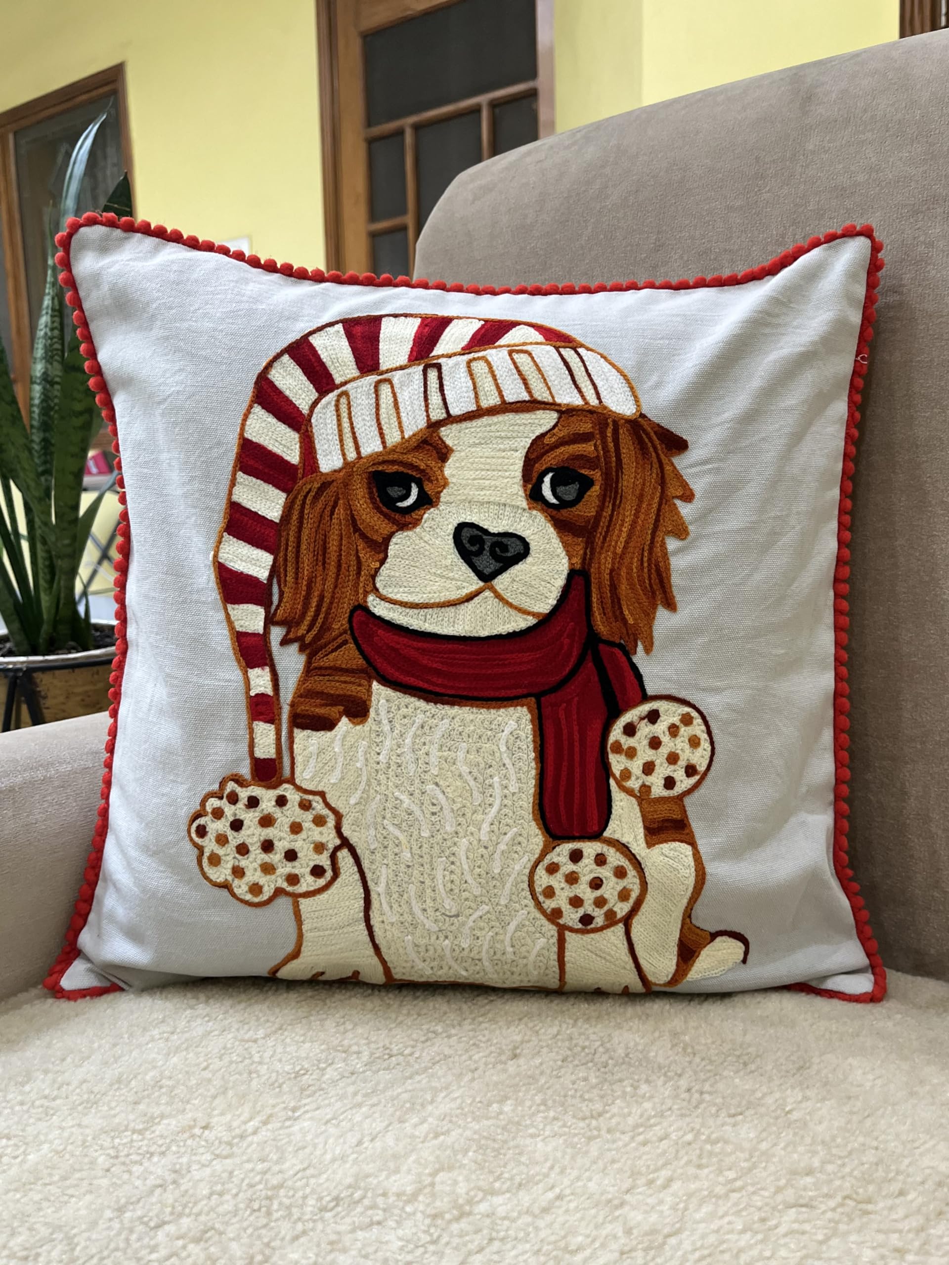 RMUDoggy Puppy Cushion Pillow Cover Embroidery Colourful Home Decoration