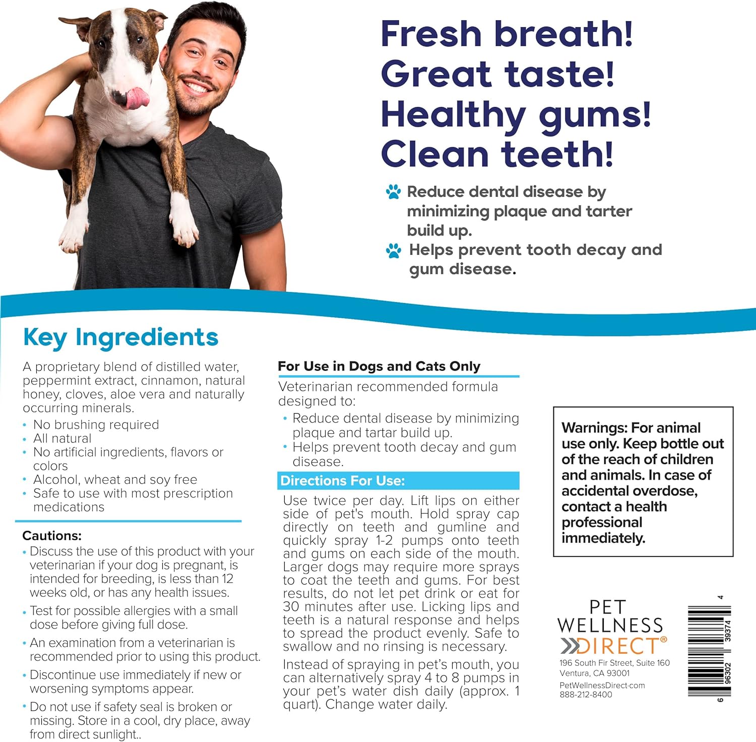 Dog Breath Freshener: Eliminate Bad Breath and Prevent Oral Disease in Dogs and Cats - Teeth Cleaning Spray with Aloe Vera - Plaque and Tartar Remover, Oral Hygiene for Pets (Pack of 1) : Pet Supplies