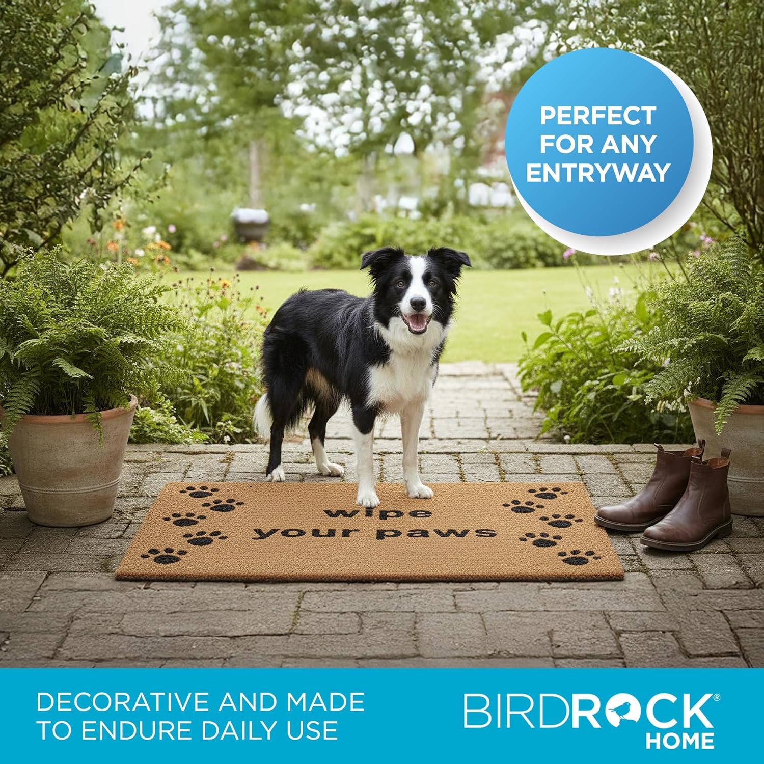 BIRDROCK HOME Wipe Your Paws Coir Doormat - Natural Fibers Outdoor Mat - Decorative Dog Design for Entryway, Porch, Patio, Garage - Keeps Floors Clean - Durable Front Door Mat for Home - 18x30 Inch