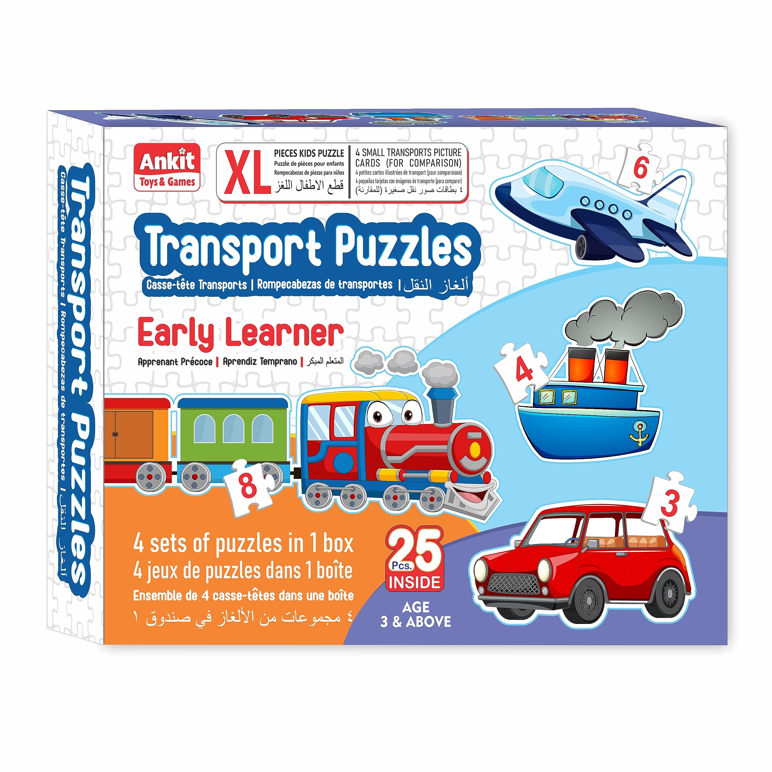 Ankit Toys & Games Transport Jigsaw Puzzle for Kids - 25 Pieces, Set of 4 Colourful Vehicle Themed Puzzles Pack Includes Train, Plane, Boat & Car Early Learner & Fun for Age 3 Years and Above (B0C77CLWDS) Amazon Price History, Amazon Price Tracker